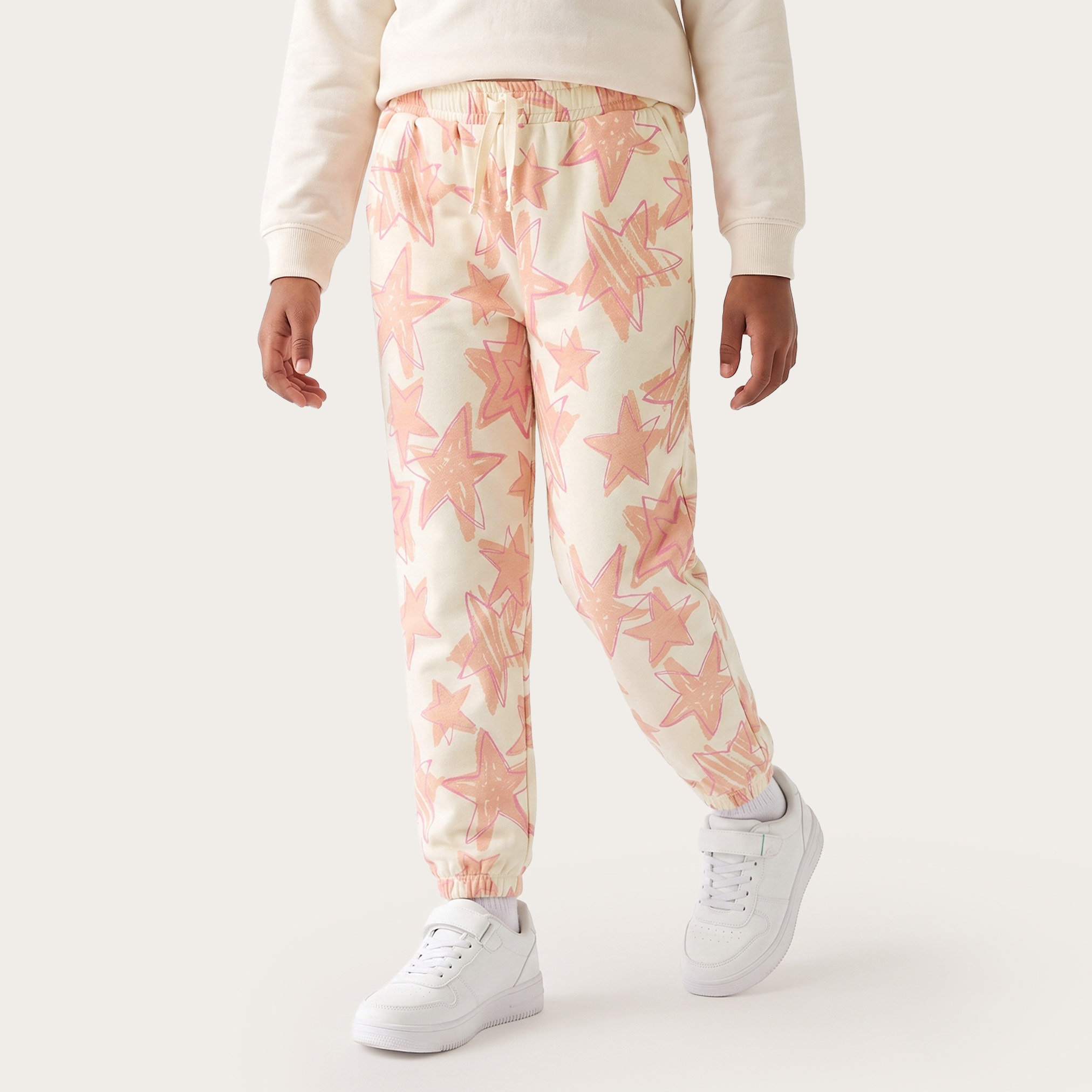 Juniors Elasticated Waist Joggers with Star Print-girls-clothing-bottoms-joggersandtrackpants-image-1