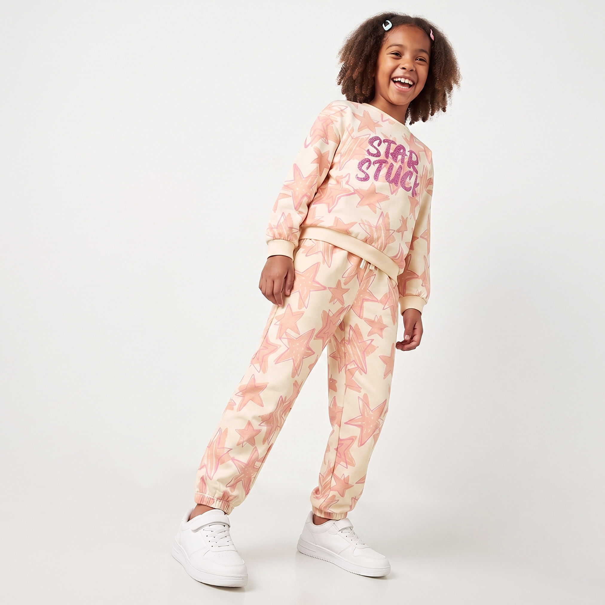 Juniors Elasticated Waist Joggers with Star Print-girls-clothing-bottoms-joggersandtrackpants-image-3