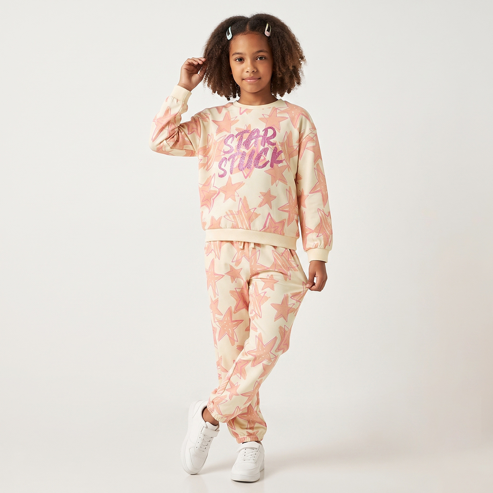 Juniors Elasticated Waist Joggers with Star Print-girls-clothing-bottoms-joggersandtrackpants-image-5