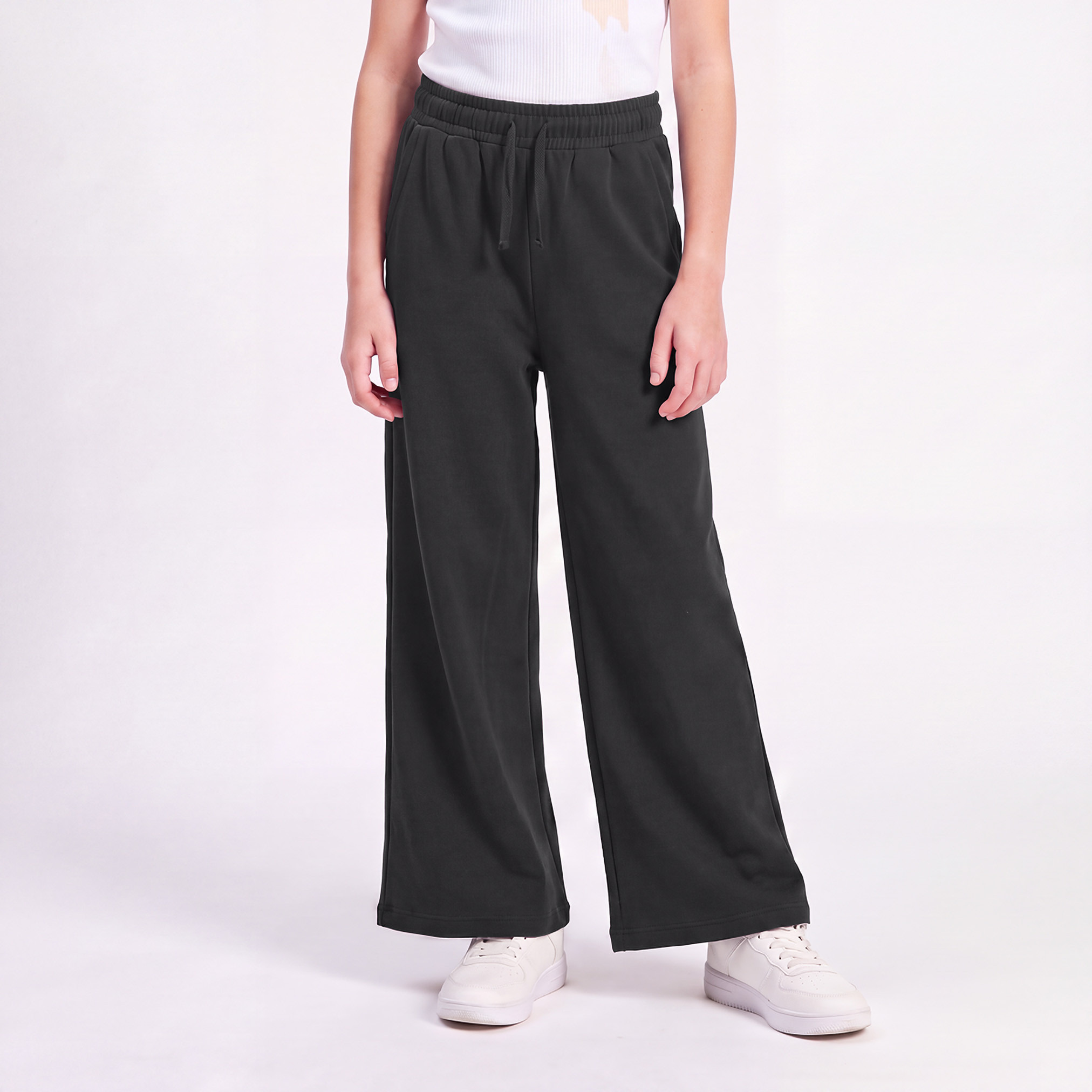 بنطلون رياضي بخصر مطاطي ورباط وجيوب من جونيورز-girls-clothing-bottoms-joggersandtrackpants-image-1
