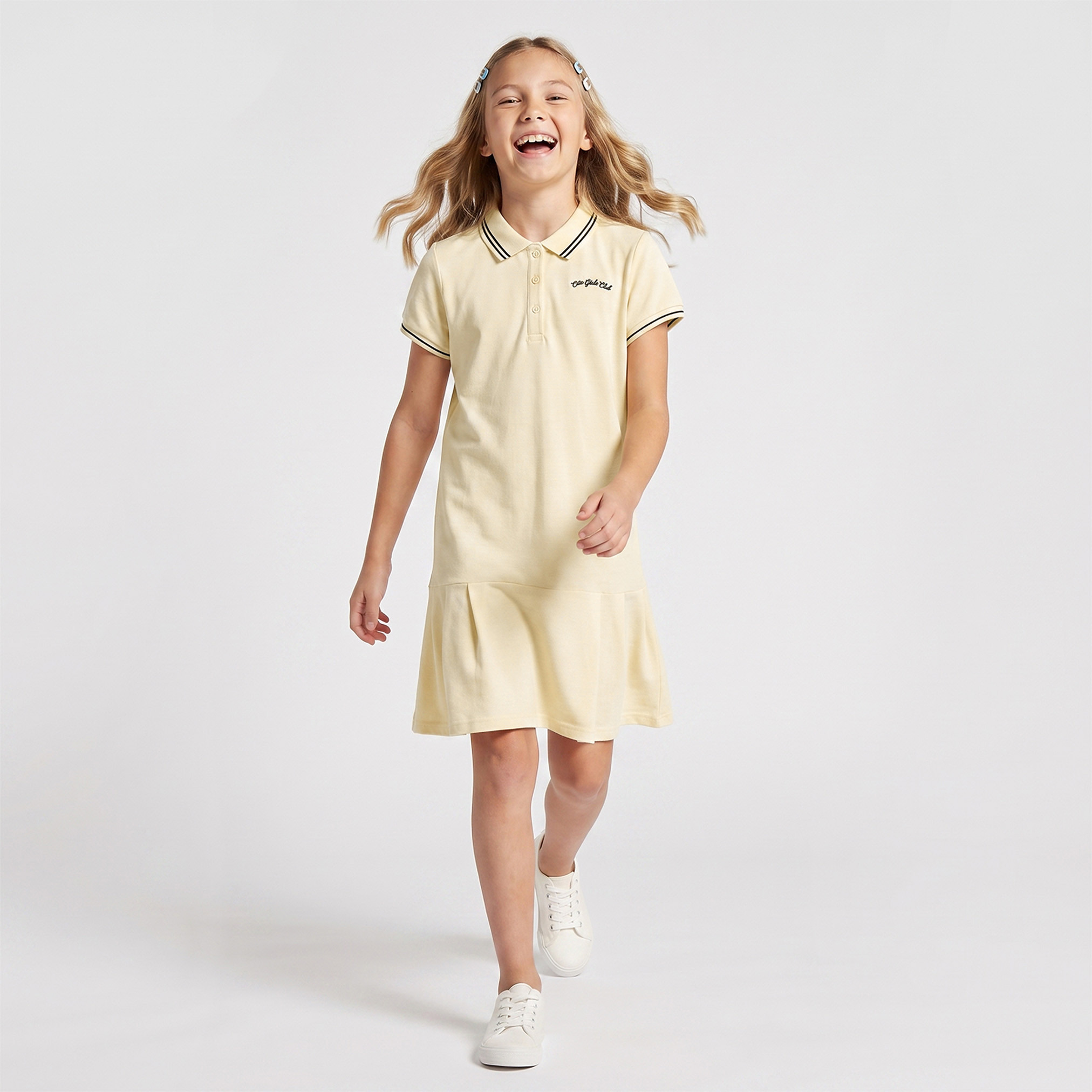 Juniors Collared Short Sleeves Knee Length T-shirt Dress with Flounce Hem-girls-clothing-dressesandjumpsuits-image-1