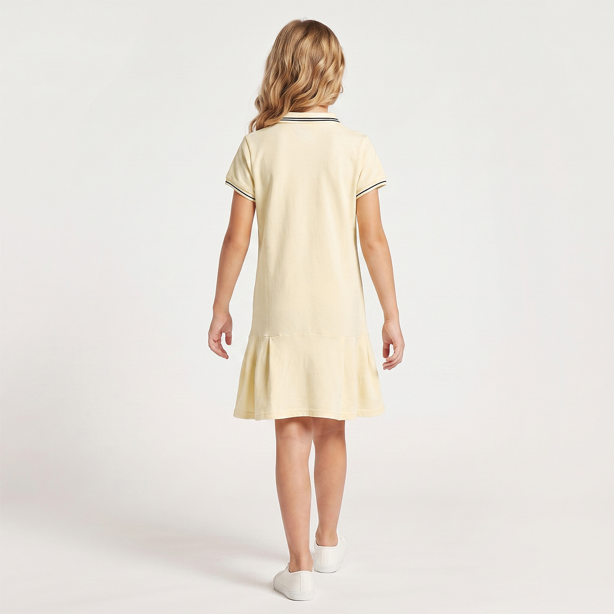Juniors Collared Short Sleeves Knee Length T-shirt Dress with Flounce Hem-girls-clothing-dressesandjumpsuits-image-2