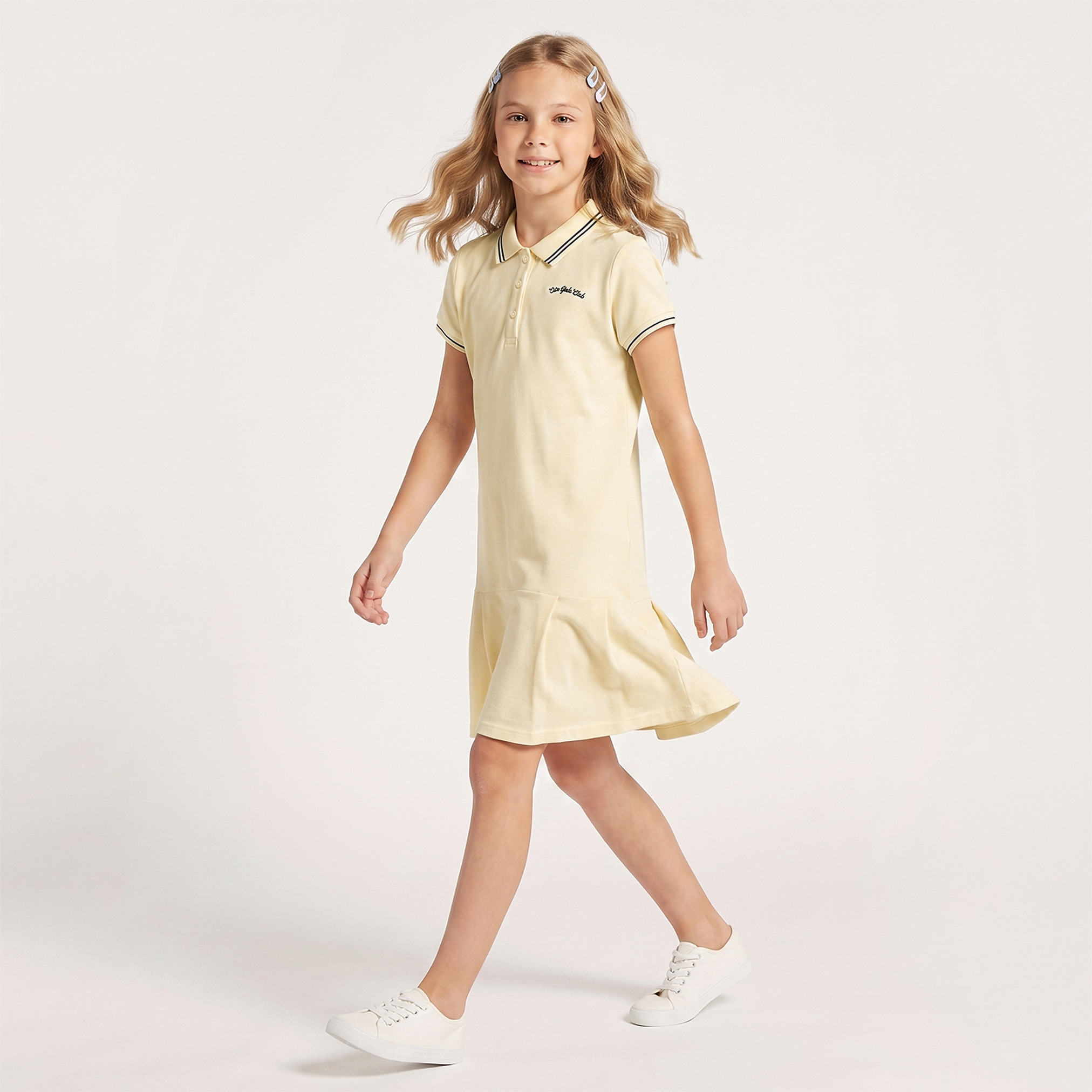 Juniors Collared Short Sleeves Knee Length T-shirt Dress with Flounce Hem-girls-clothing-dressesandjumpsuits-image-4