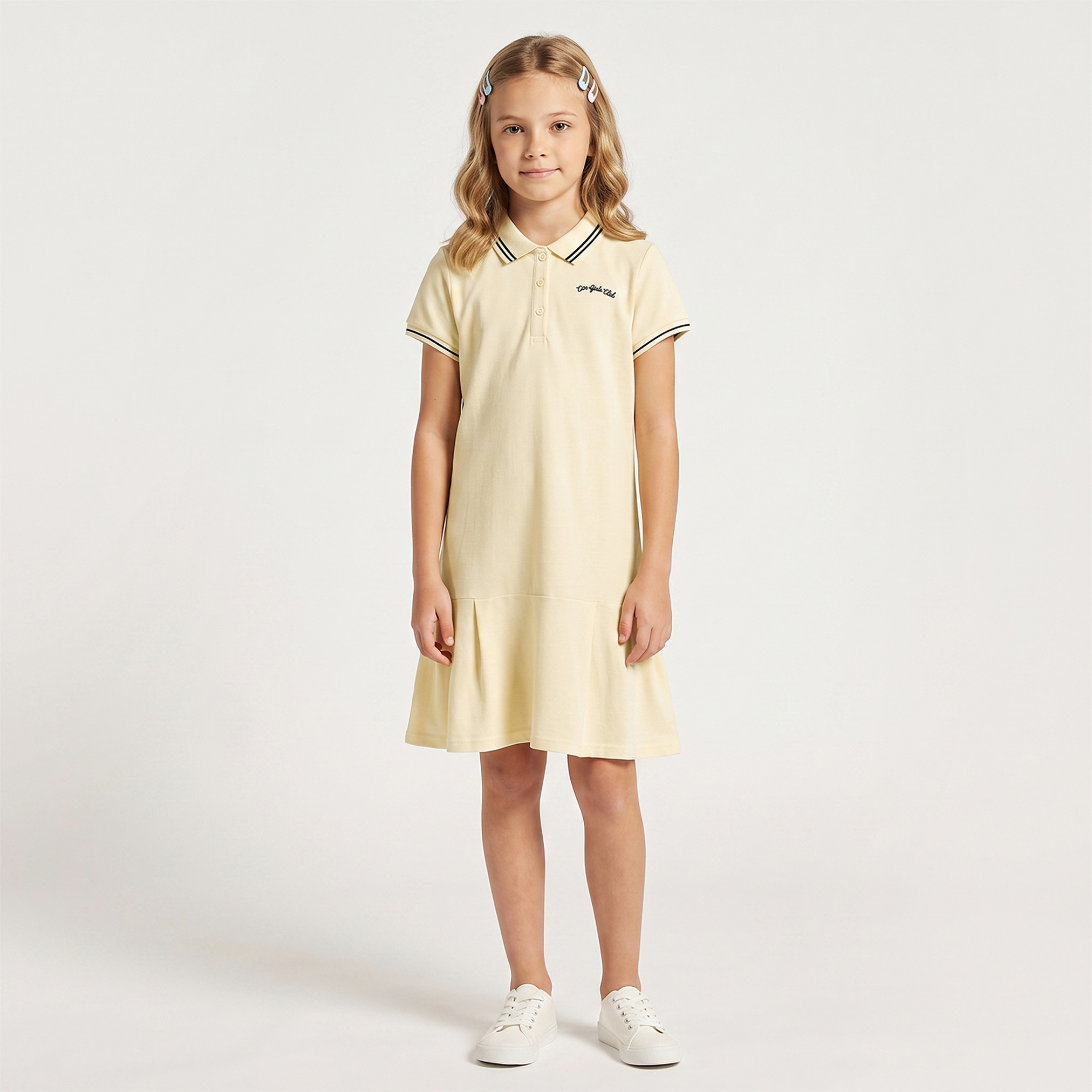 Juniors Collared Short Sleeves Knee Length T-shirt Dress with Flounce Hem-girls-clothing-dressesandjumpsuits-image-5