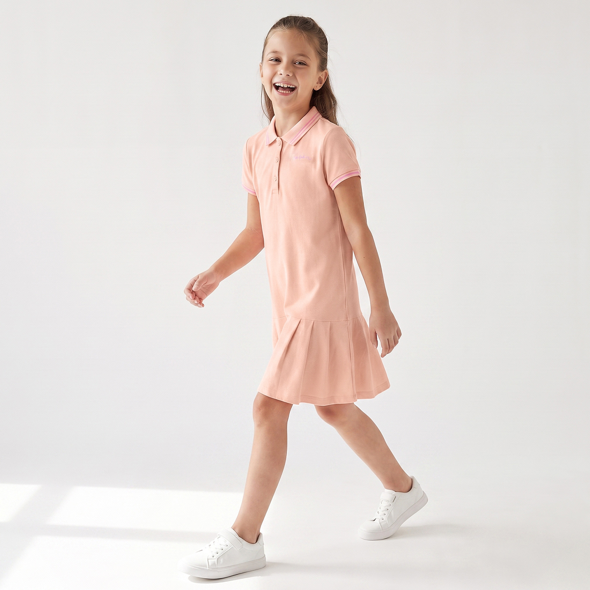 Juniors Collared Short Sleeves Knee Length T-shirt Dress with Flounce Hem-girls-clothing-dressesandjumpsuits-image-4
