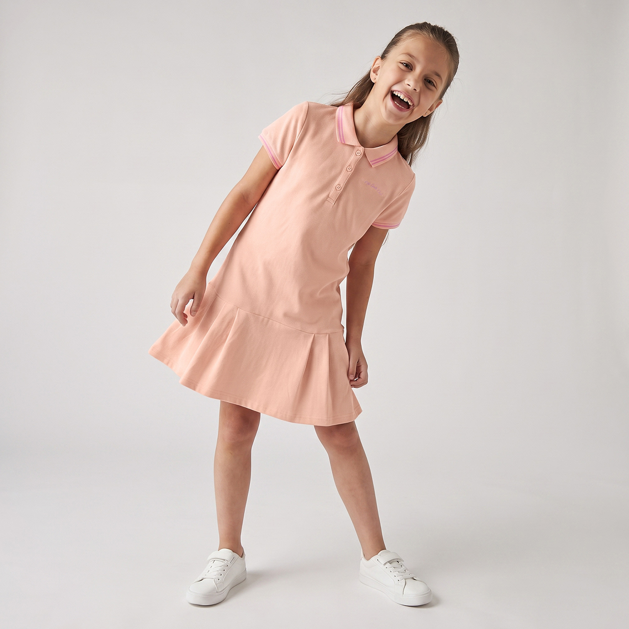 Juniors Collared Short Sleeves Knee Length T-shirt Dress with Flounce Hem-girls-clothing-dressesandjumpsuits-image-5