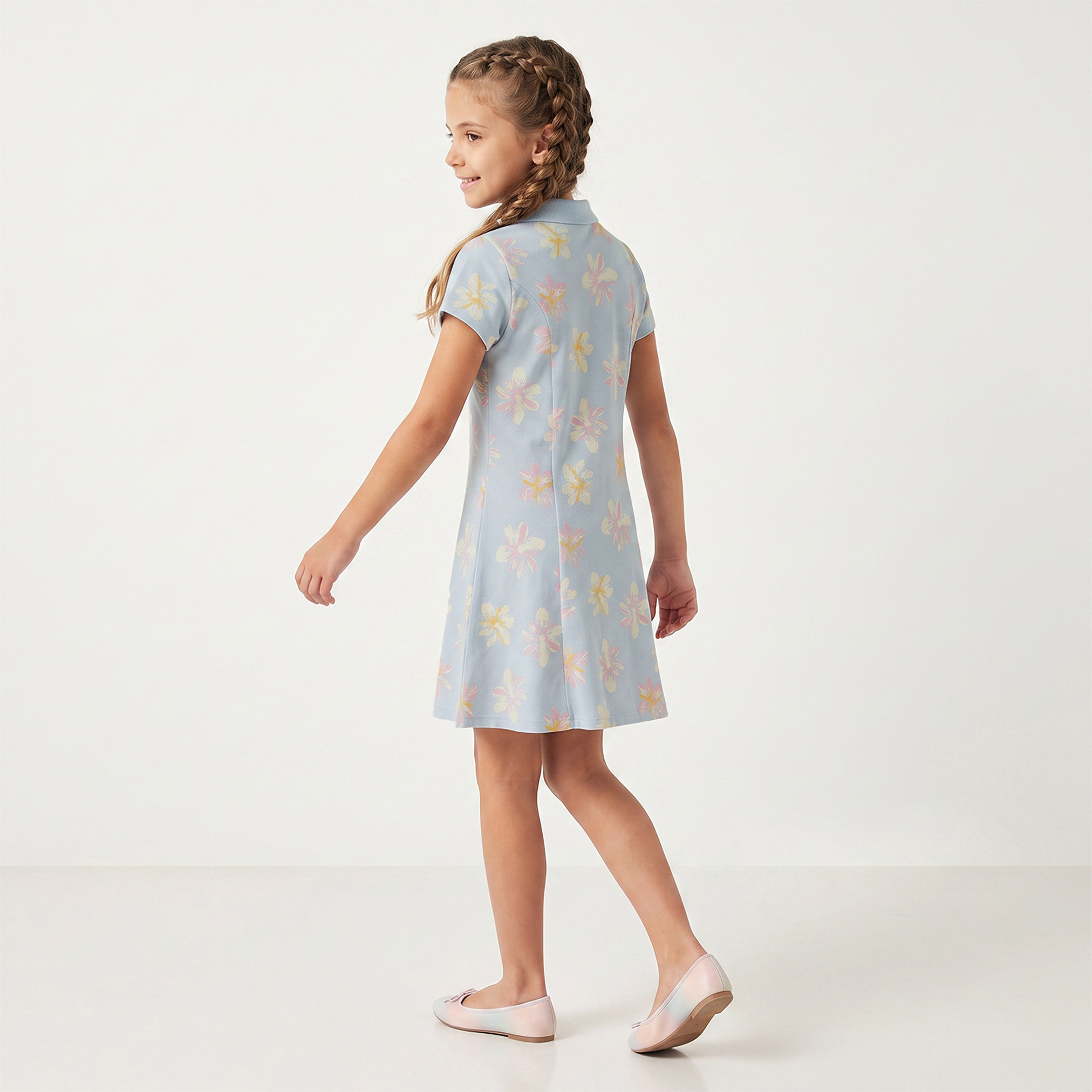 Juniors Collared Short Sleeves Knee Length T-shirt Dress with Flounce Hem-girls-clothing-dressesandjumpsuits-image-2