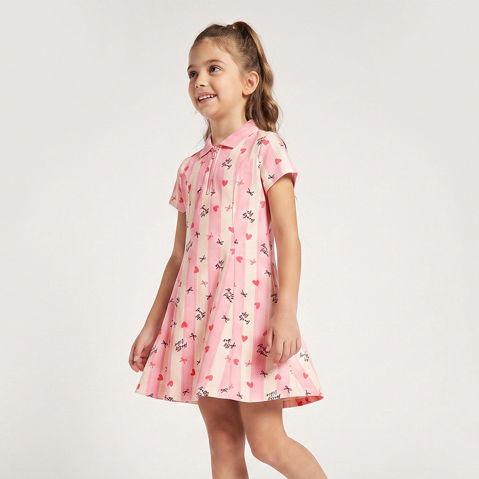 Juniors Collared Short Sleeves Knee Length T-shirt Dress with Flounce Hem-girls-clothing-dressesandjumpsuits-image-1
