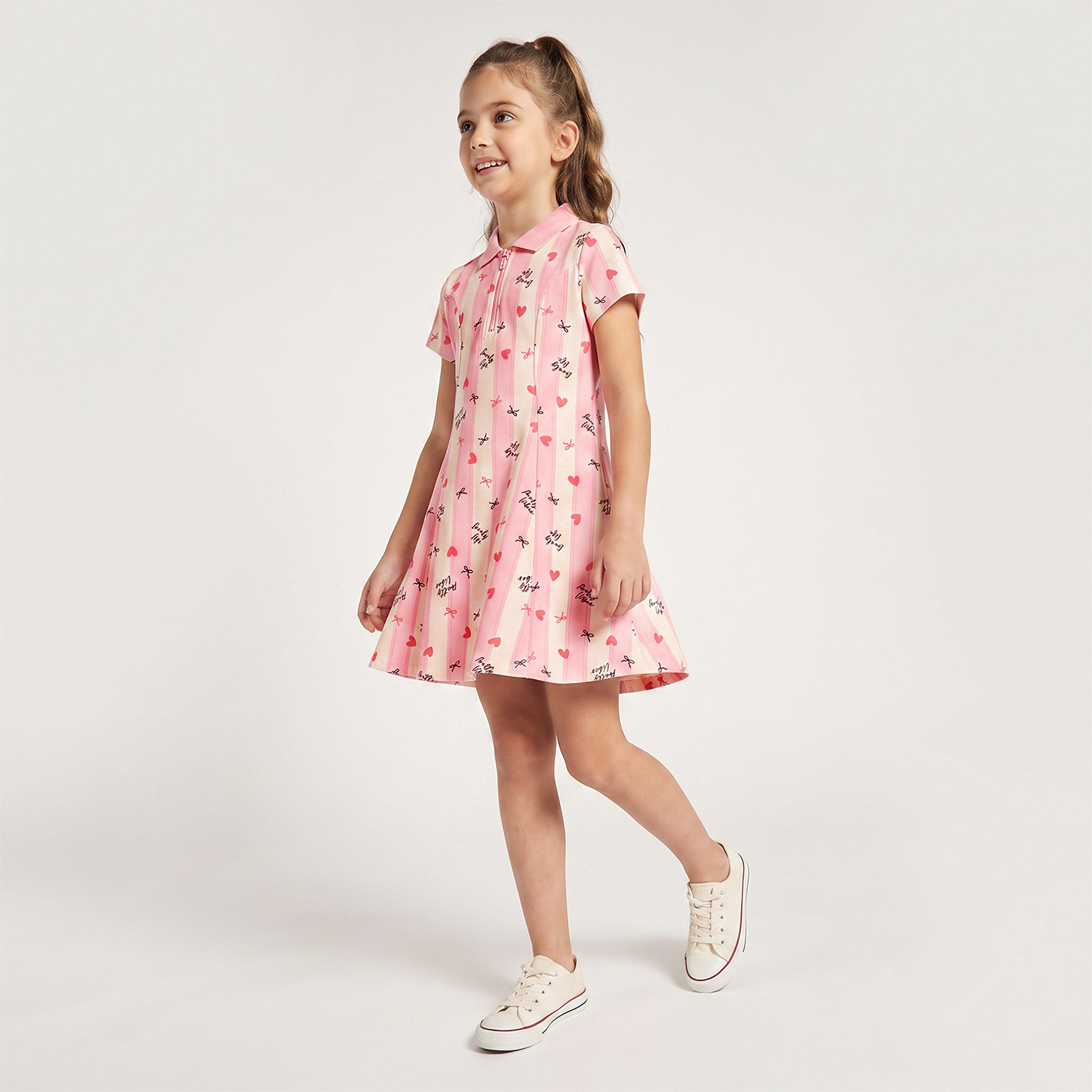 Juniors Collared Short Sleeves Knee Length T-shirt Dress with Flounce Hem-girls-clothing-dressesandjumpsuits-image-1