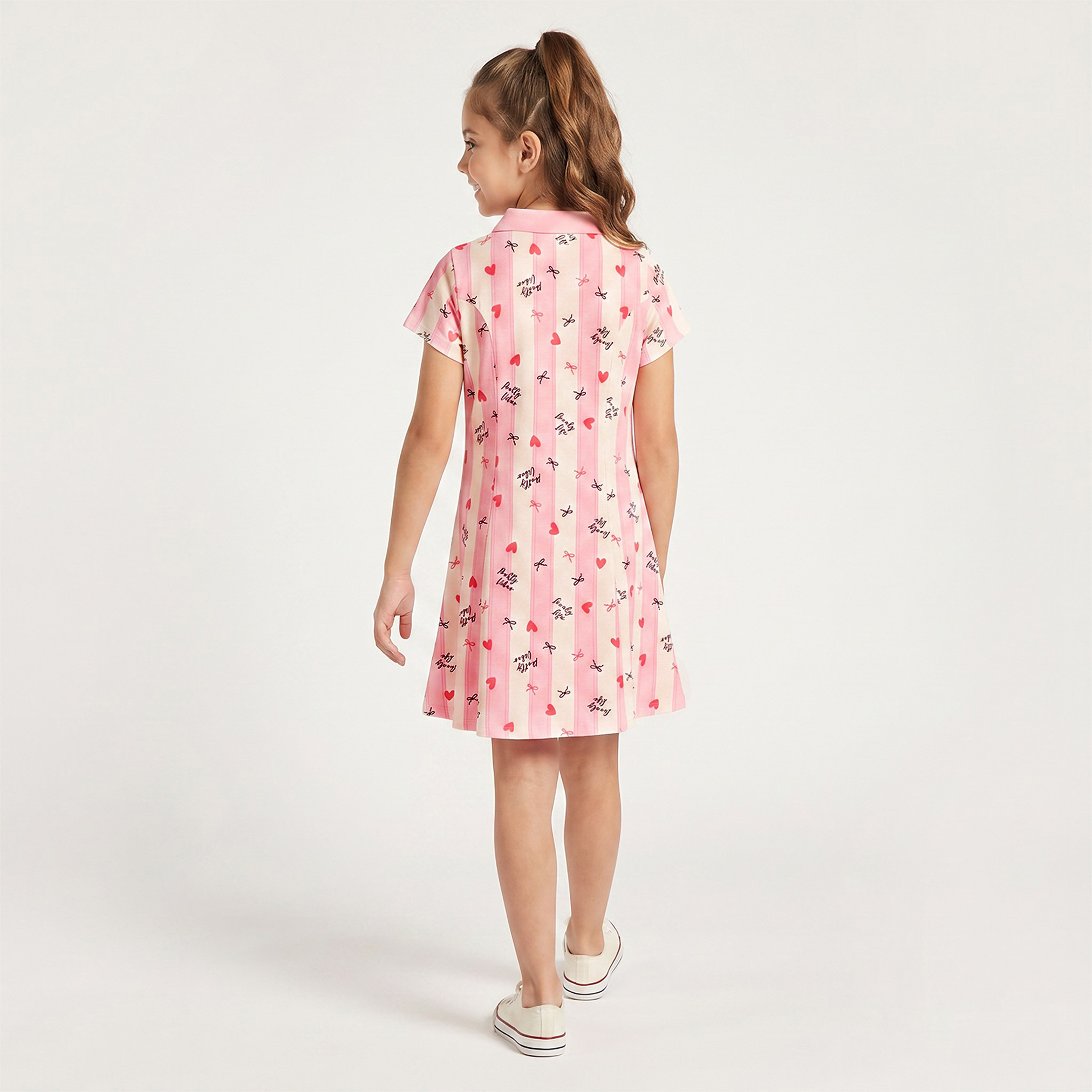 Juniors Collared Short Sleeves Knee Length T-shirt Dress with Flounce Hem-girls-clothing-dressesandjumpsuits-image-2