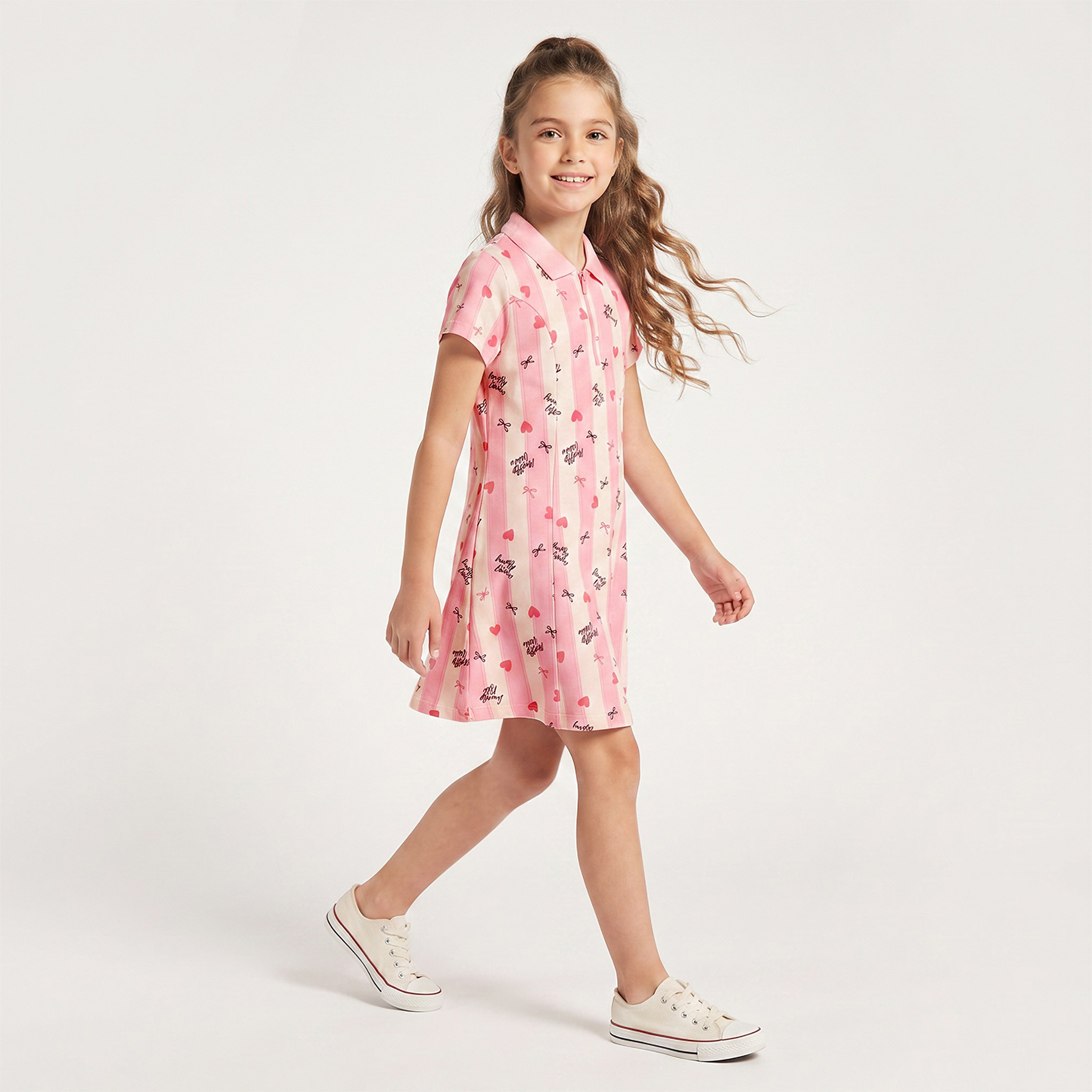 Juniors Collared Short Sleeves Knee Length T-shirt Dress with Flounce Hem-girls-clothing-dressesandjumpsuits-image-4