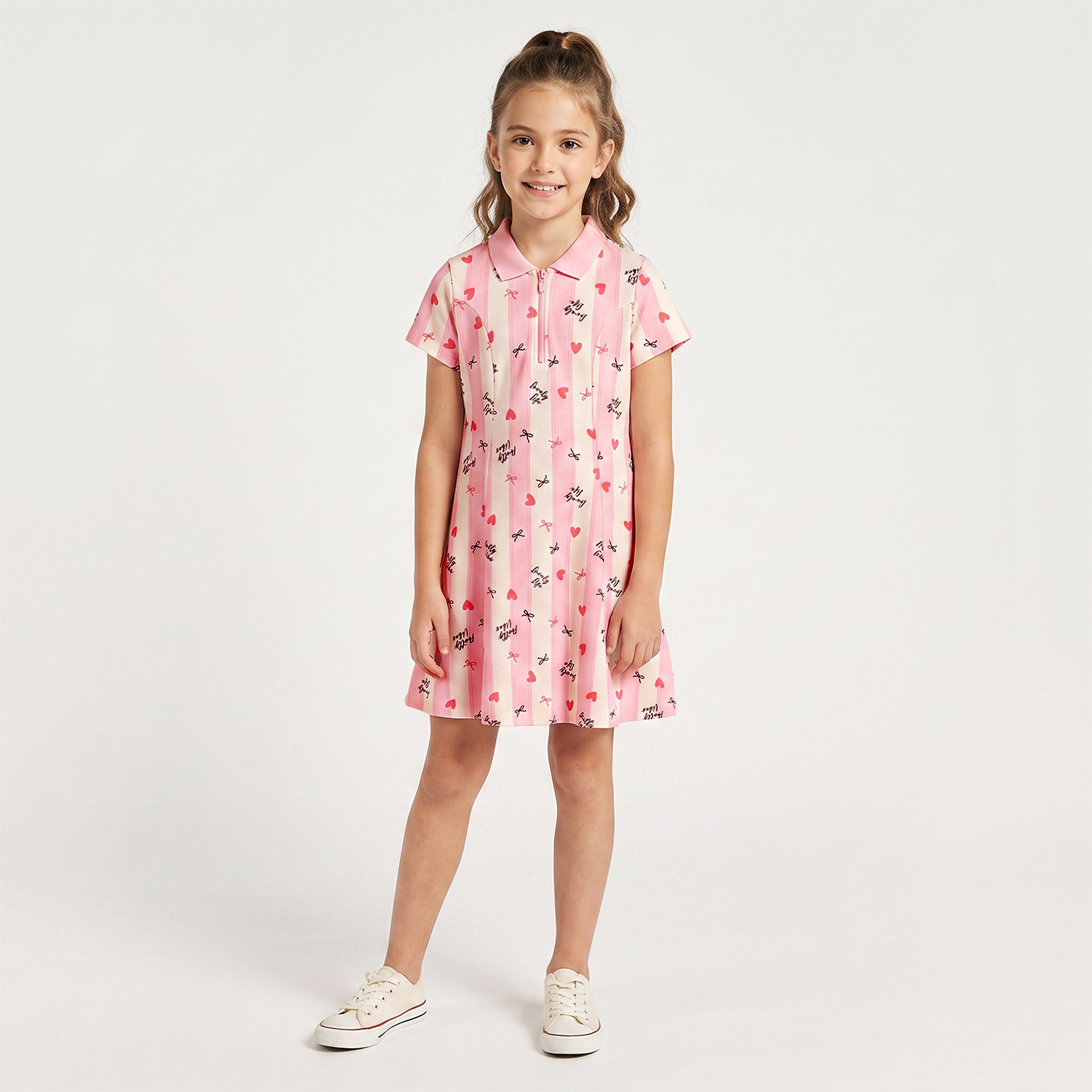 Juniors Collared Short Sleeves Knee Length T-shirt Dress with Flounce Hem-girls-clothing-dressesandjumpsuits-image-5