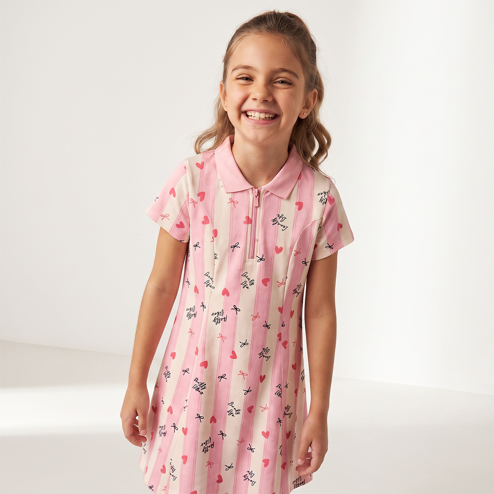 Juniors Collared Short Sleeves Knee Length T-shirt Dress with Flounce Hem-girls-clothing-dressesandjumpsuits-image-6