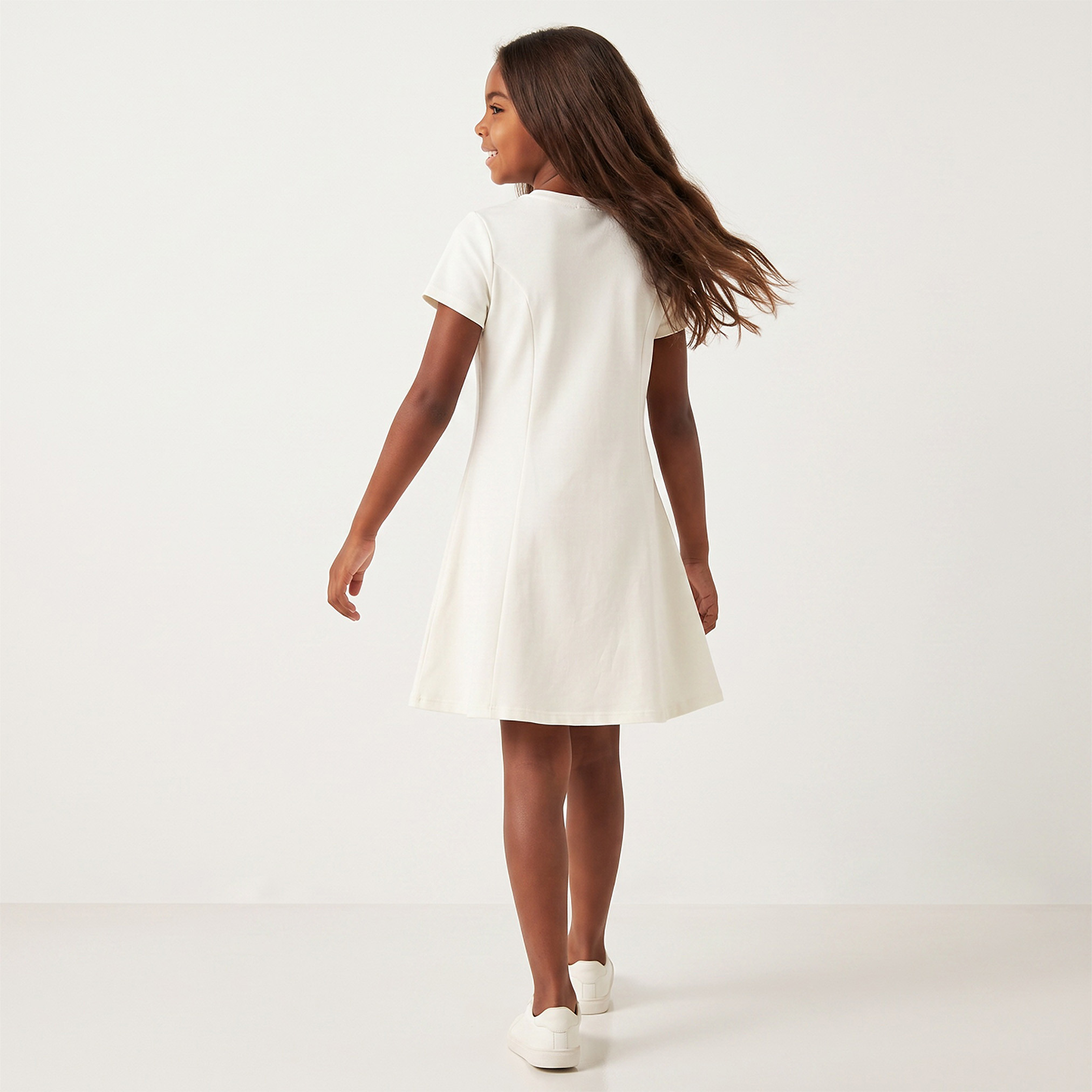 Juniors Round Neck Short Sleeves Knee Length A-line Dress with Bow Embellishment-girls-clothing-dressesandjumpsuits-image-2