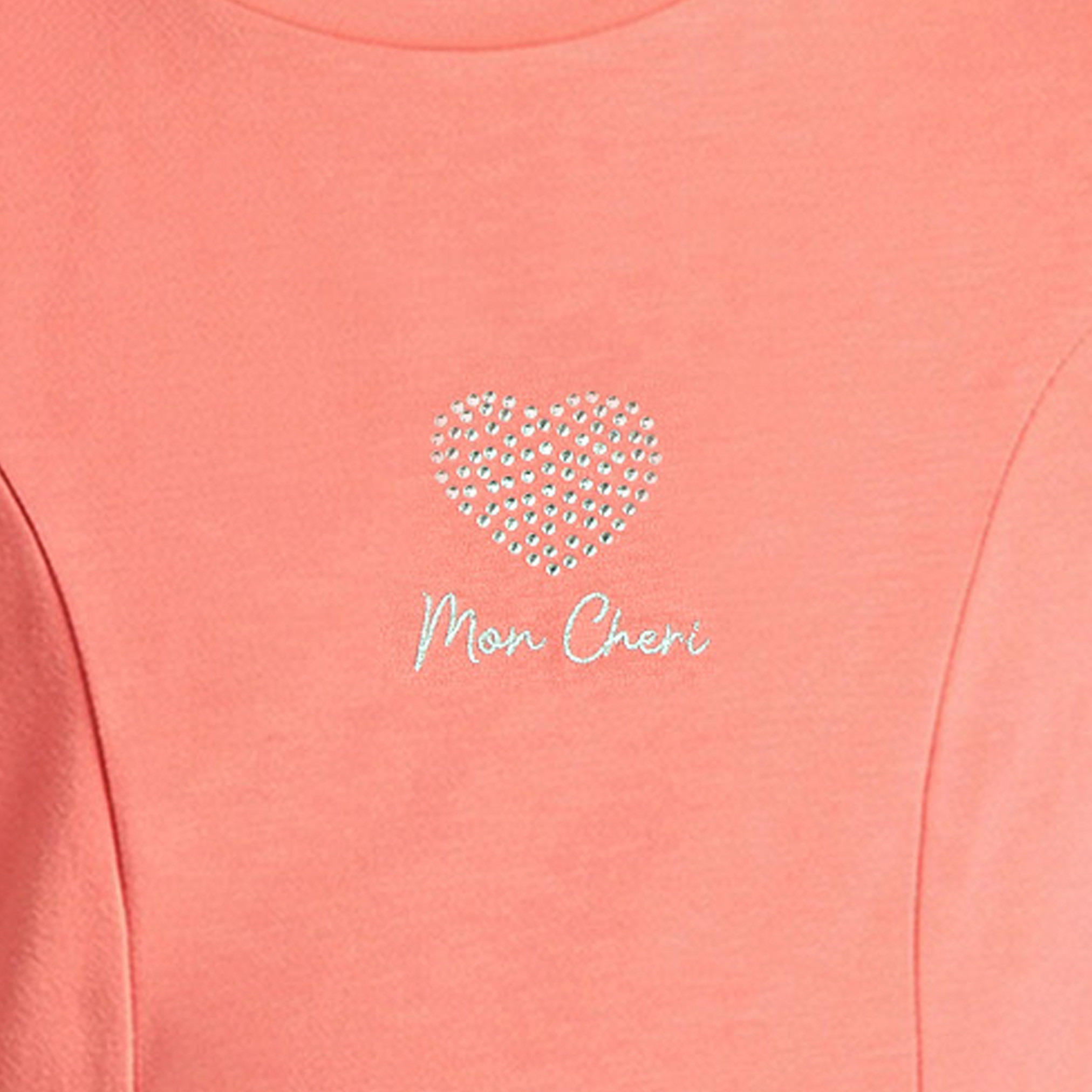 Juniors Round Neck Short Sleeves Knee Length A-line Dress with Embellished Heart Detail-girls-clothing-dressesandjumpsuits-image-3