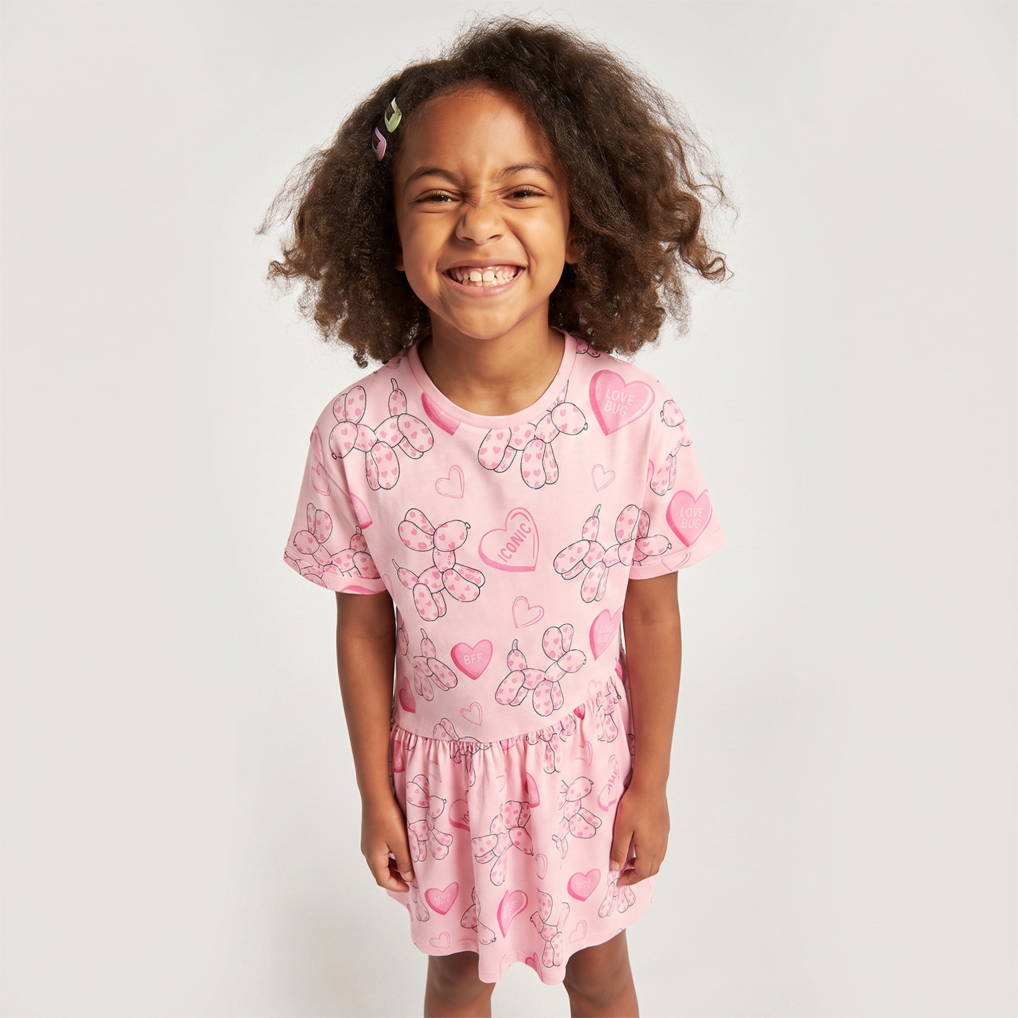 Juniors Round Neck Short Sleeves Knee Length A-line Dress with Heart Print-girls-clothing-dressesandjumpsuits-image-6