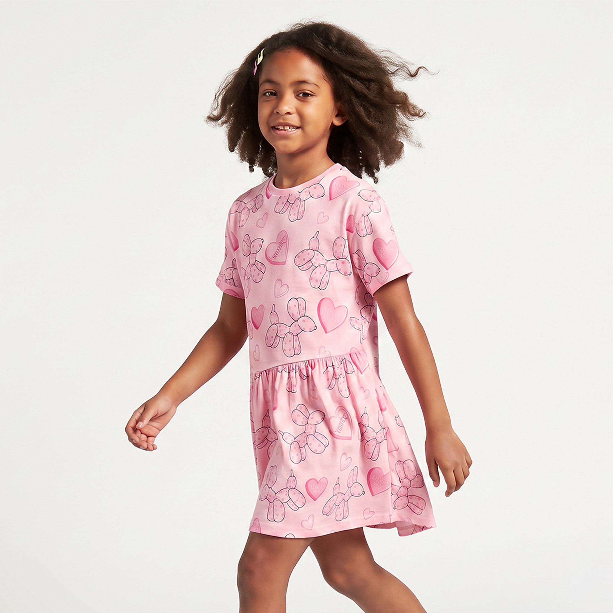 Juniors Round Neck Short Sleeves Knee Length A-line Dress with Floral Print-girls-clothing-dressesandjumpsuits-image-1