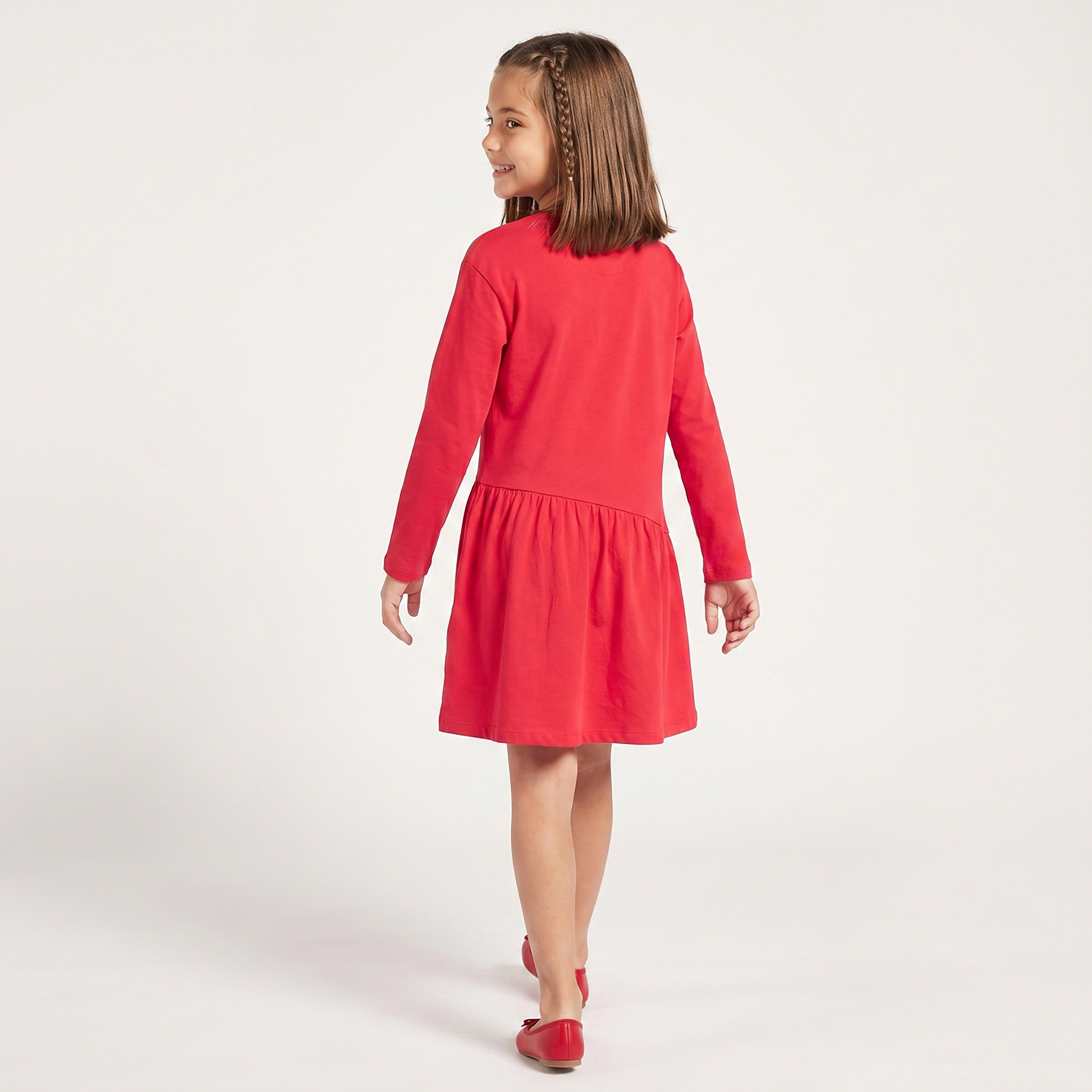 Juniors Round Neck Long Sleeves A-line Dress with Graphic Print-girls-clothing-dressesandjumpsuits-image-2