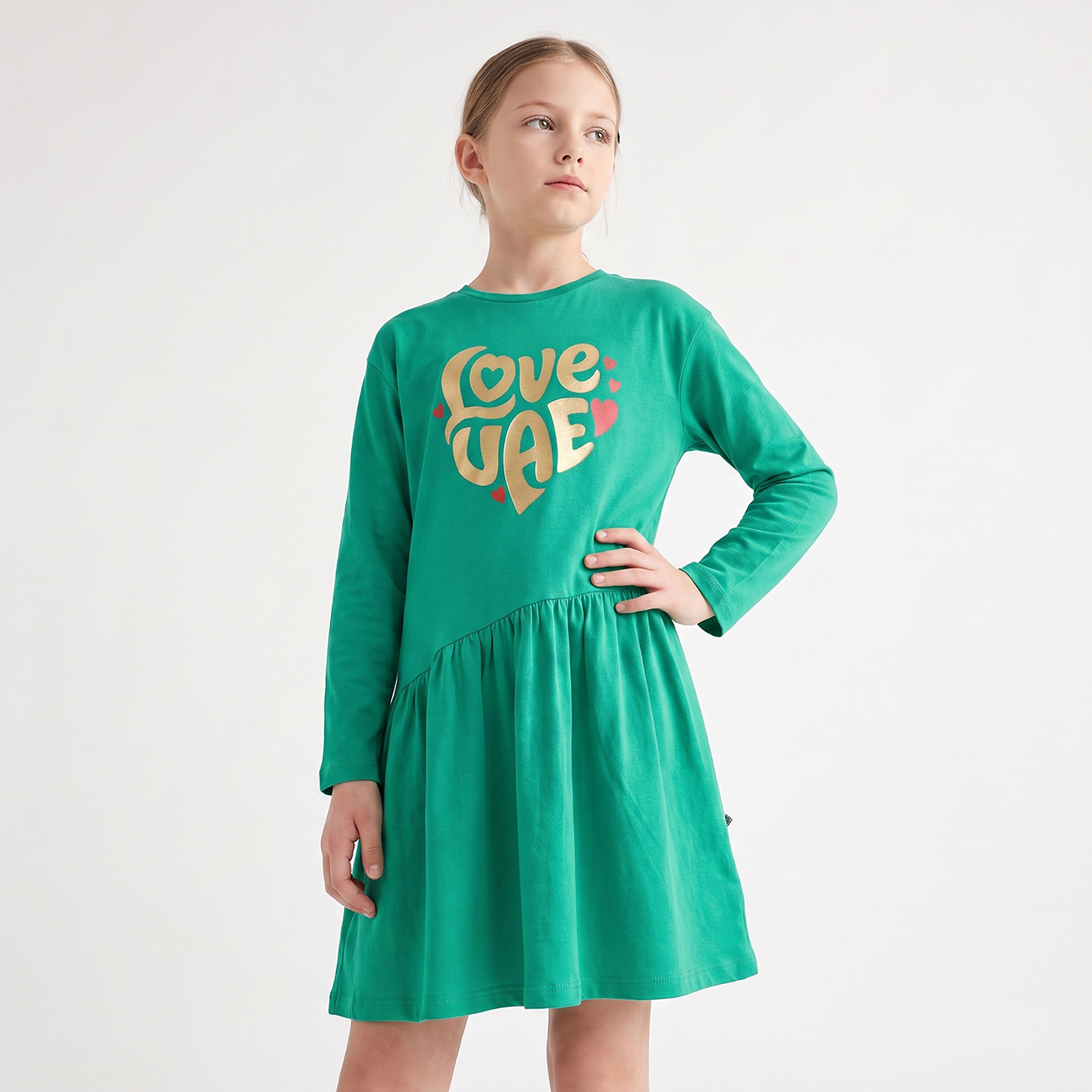 فستان إيه لاين بياقة مستديرة وأكمام طويلة وطبعات من جونيورز-girls-clothing-dressesandjumpsuits-image-1