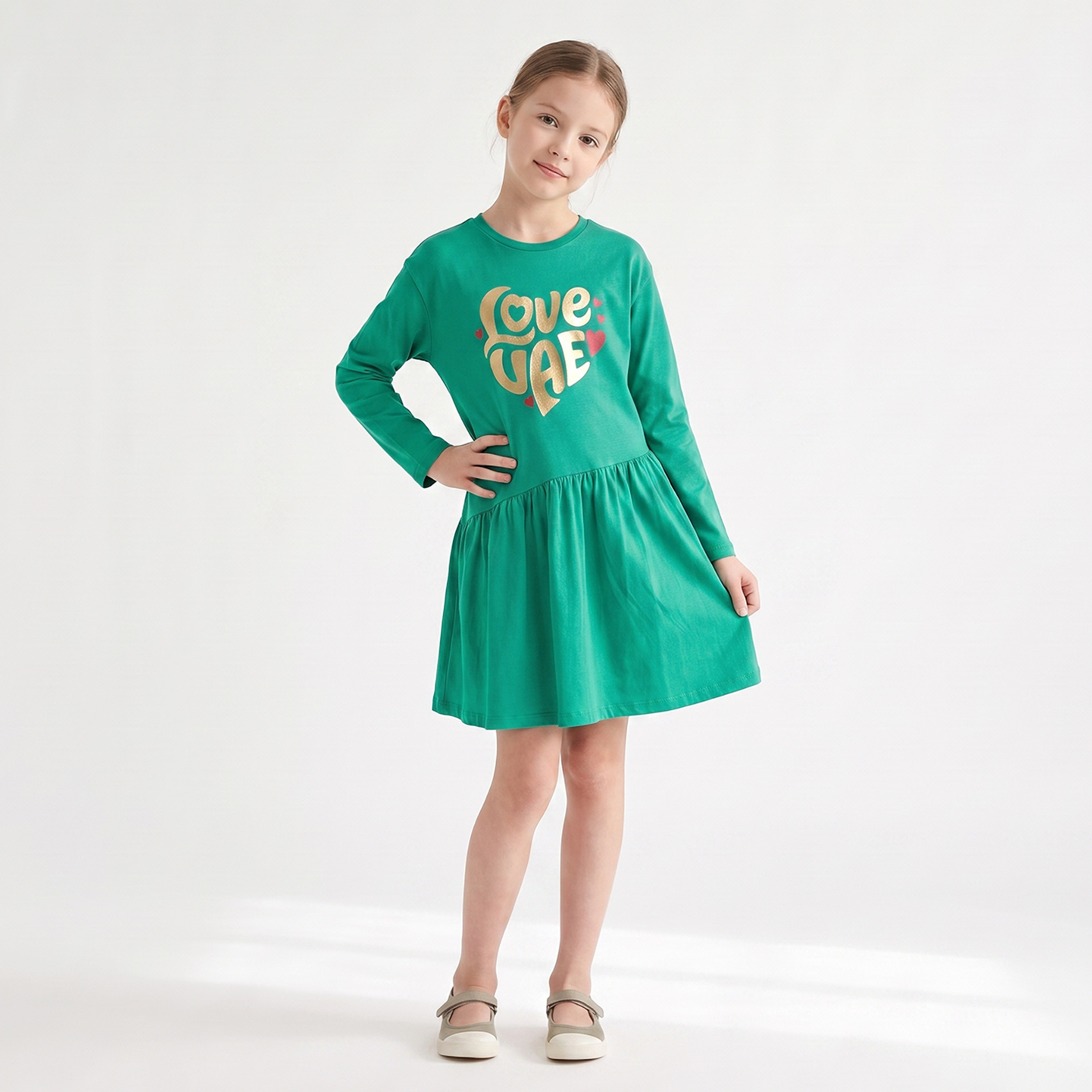 فستان إيه لاين بياقة مستديرة وأكمام طويلة وطبعات من جونيورز-girls-clothing-dressesandjumpsuits-image-2