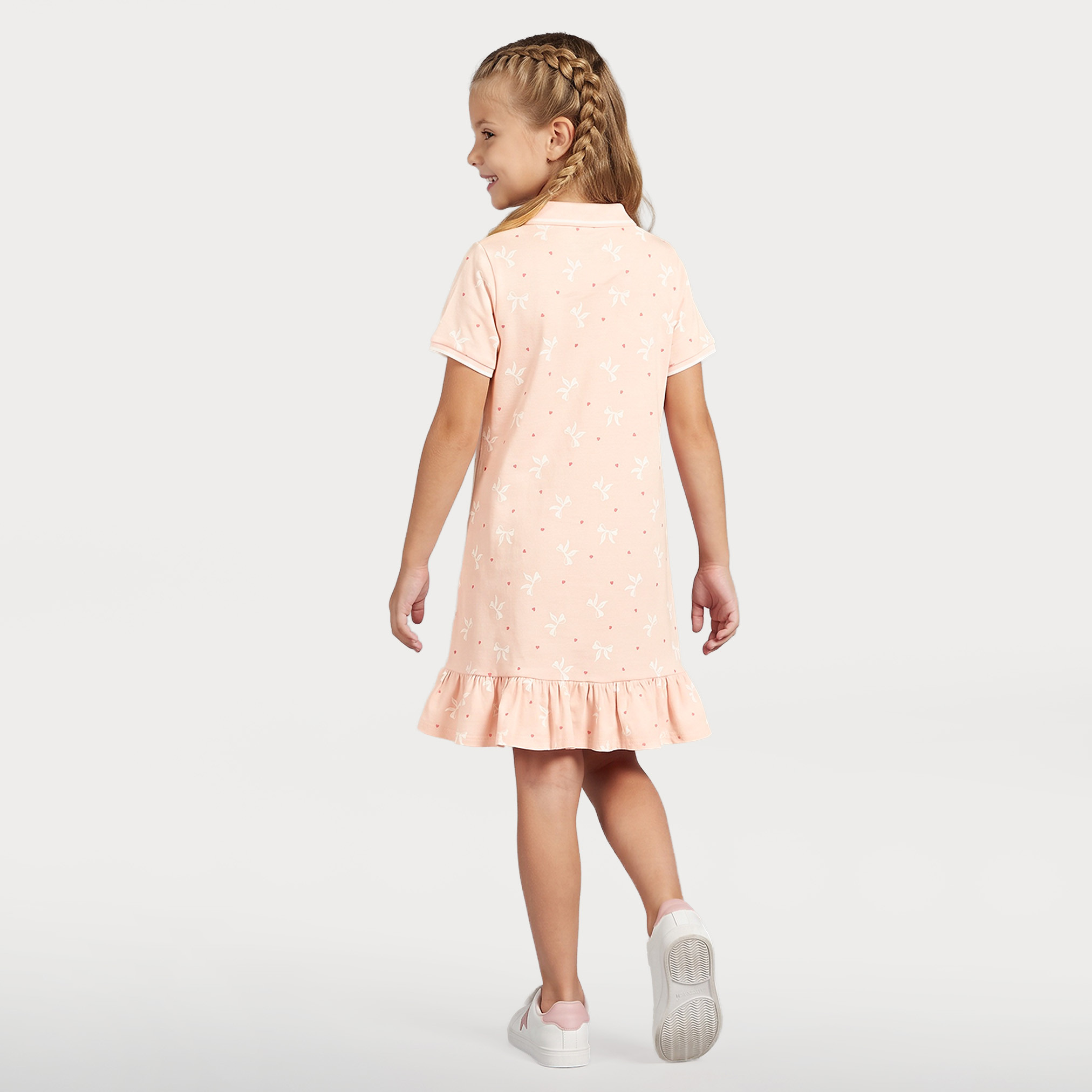 Juniors Collared Short Sleeves Knee Length Polo Dress with Bow Print-girls-clothing-dressesandjumpsuits-image-3