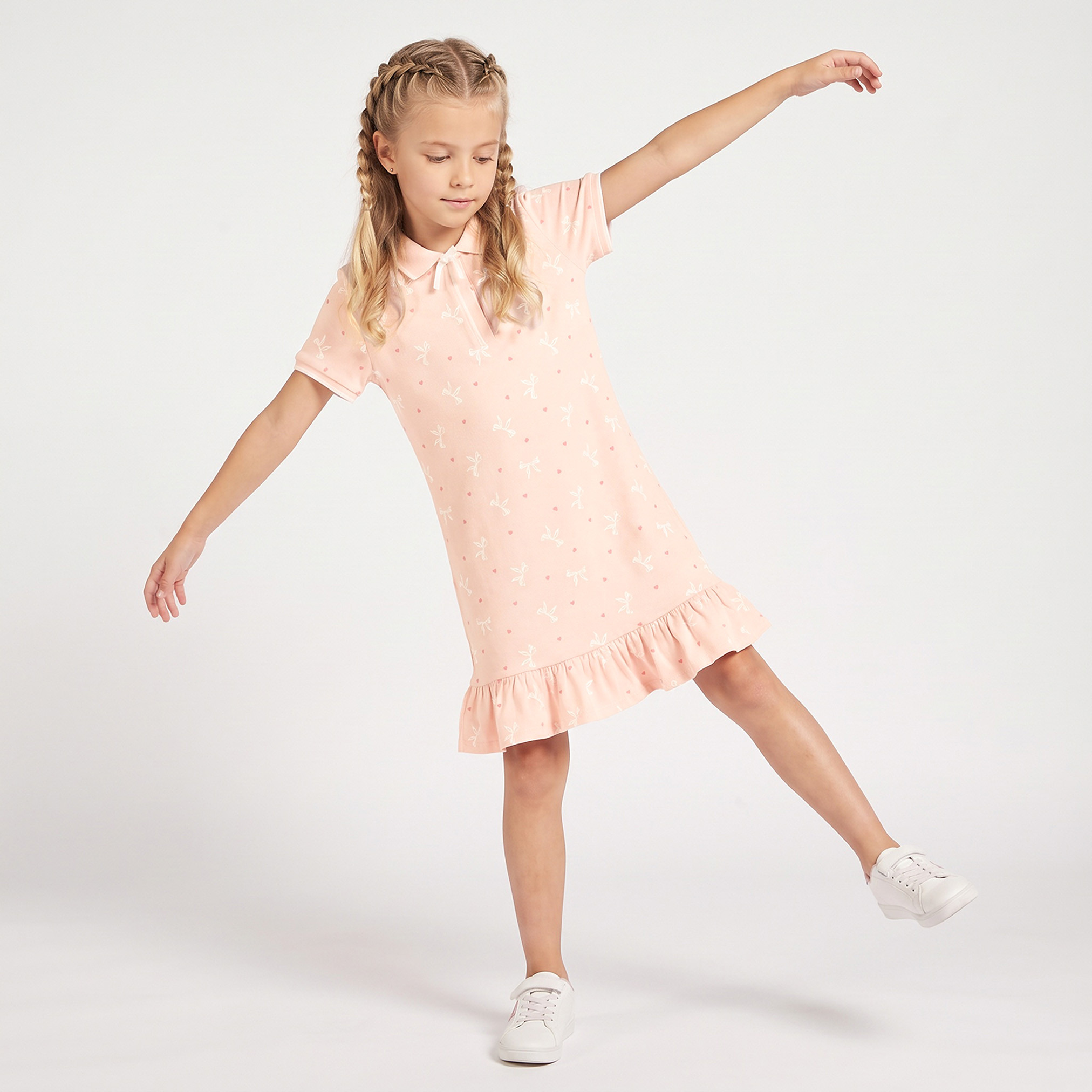 Juniors Collared Short Sleeves Knee Length Polo Dress with Bow Print-girls-clothing-dressesandjumpsuits-image-4