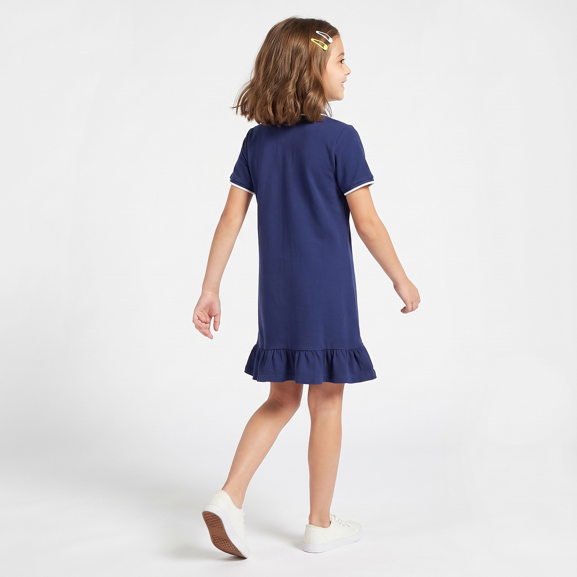 فستان بولو بطول الركبة وياقة وأكمام قصيرة وكشكش من جونيورز-girls-clothing-dressesandjumpsuits-image-3