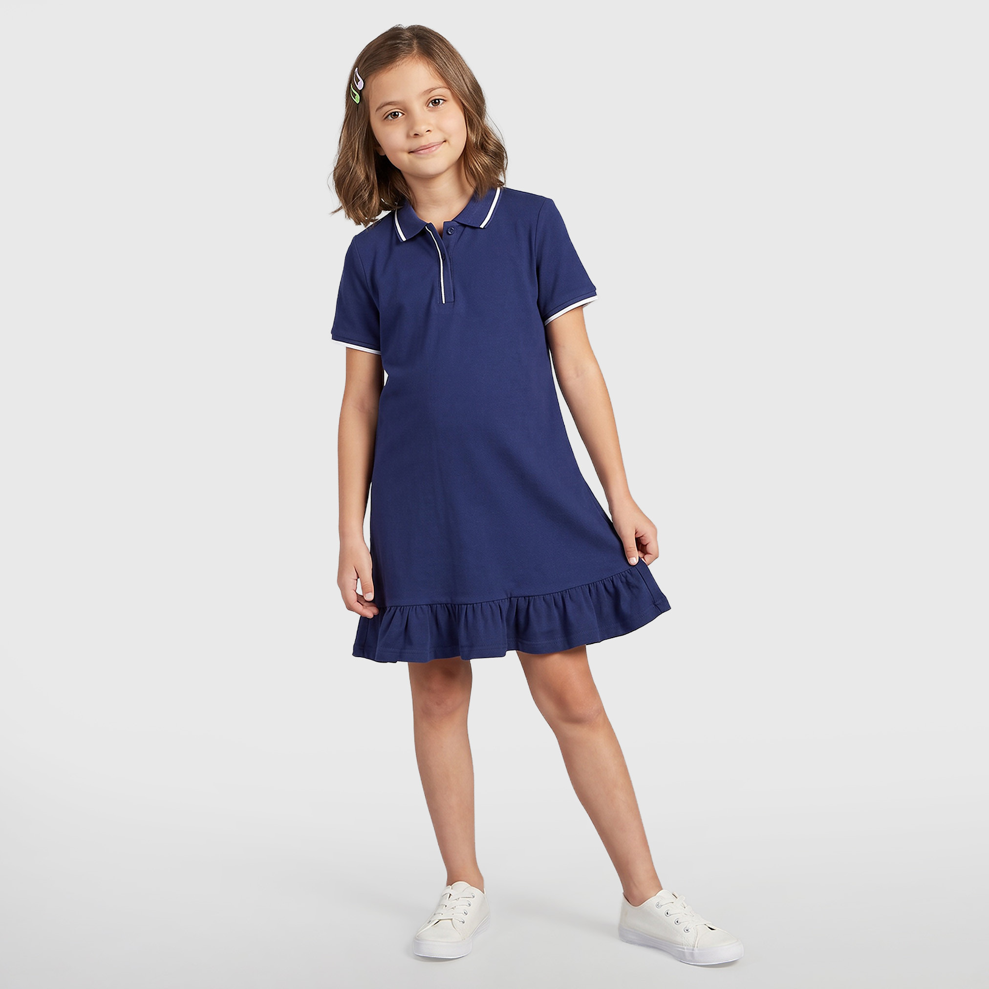 فستان بولو بطول الركبة وياقة وأكمام قصيرة وكشكش من جونيورز-girls-clothing-dressesandjumpsuits-image-4