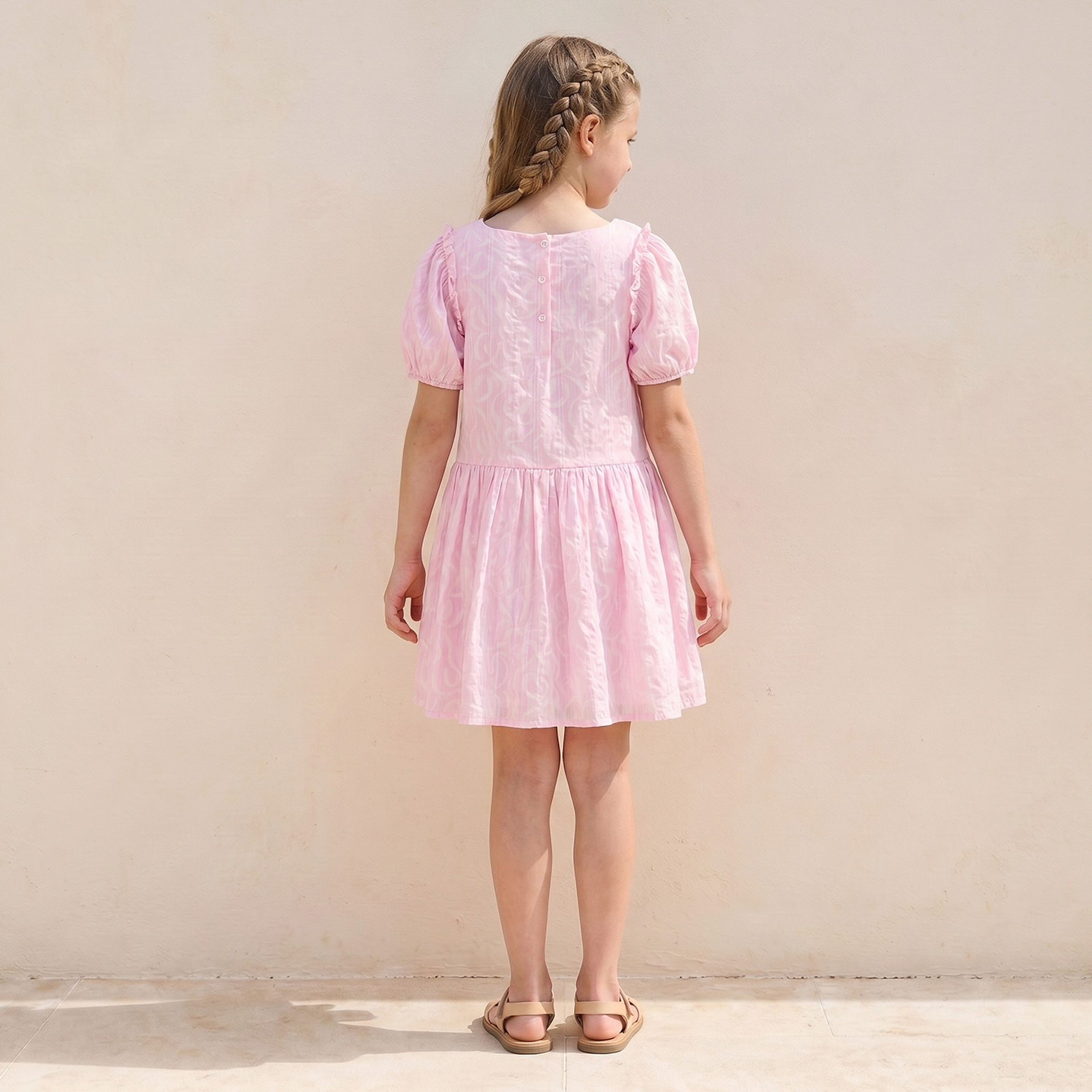 Juniors Round Neck Short Sleeves Knee Length Dress with Floral Print-girls-clothing-dressesandjumpsuits-image-2