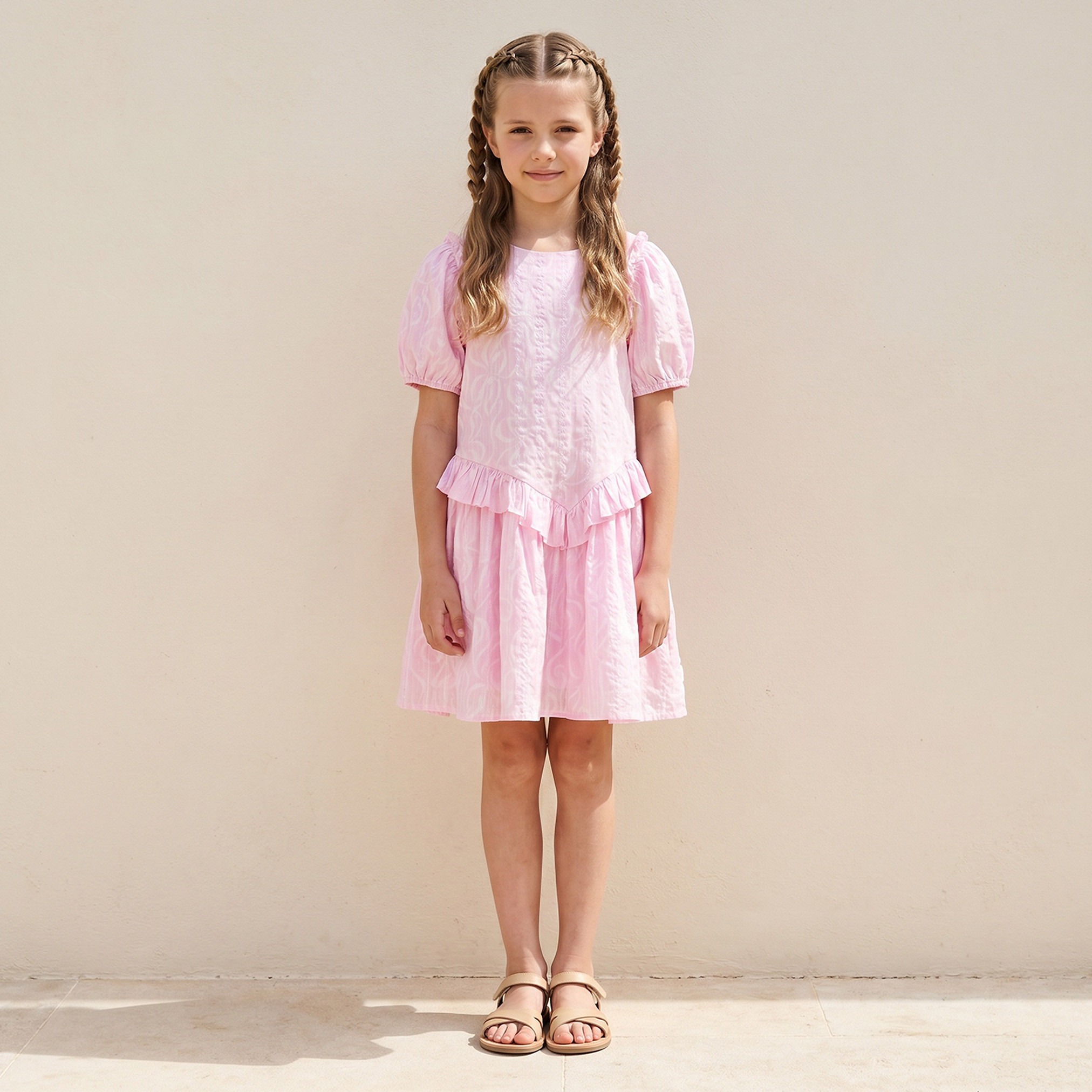 Juniors Round Neck Short Sleeves Knee Length Dress with Floral Print-girls-clothing-dressesandjumpsuits-image-5
