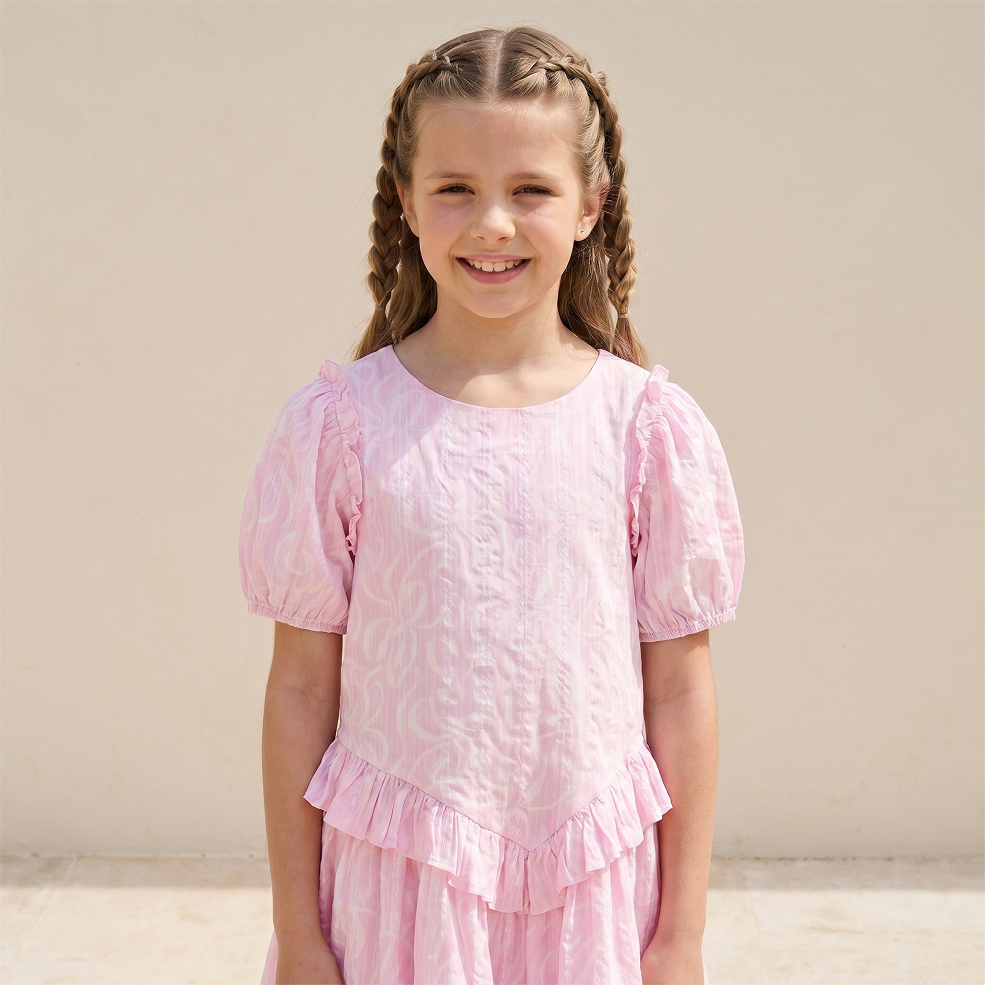 Juniors Round Neck Short Sleeves Knee Length Dress with Floral Print-girls-clothing-dressesandjumpsuits-image-6