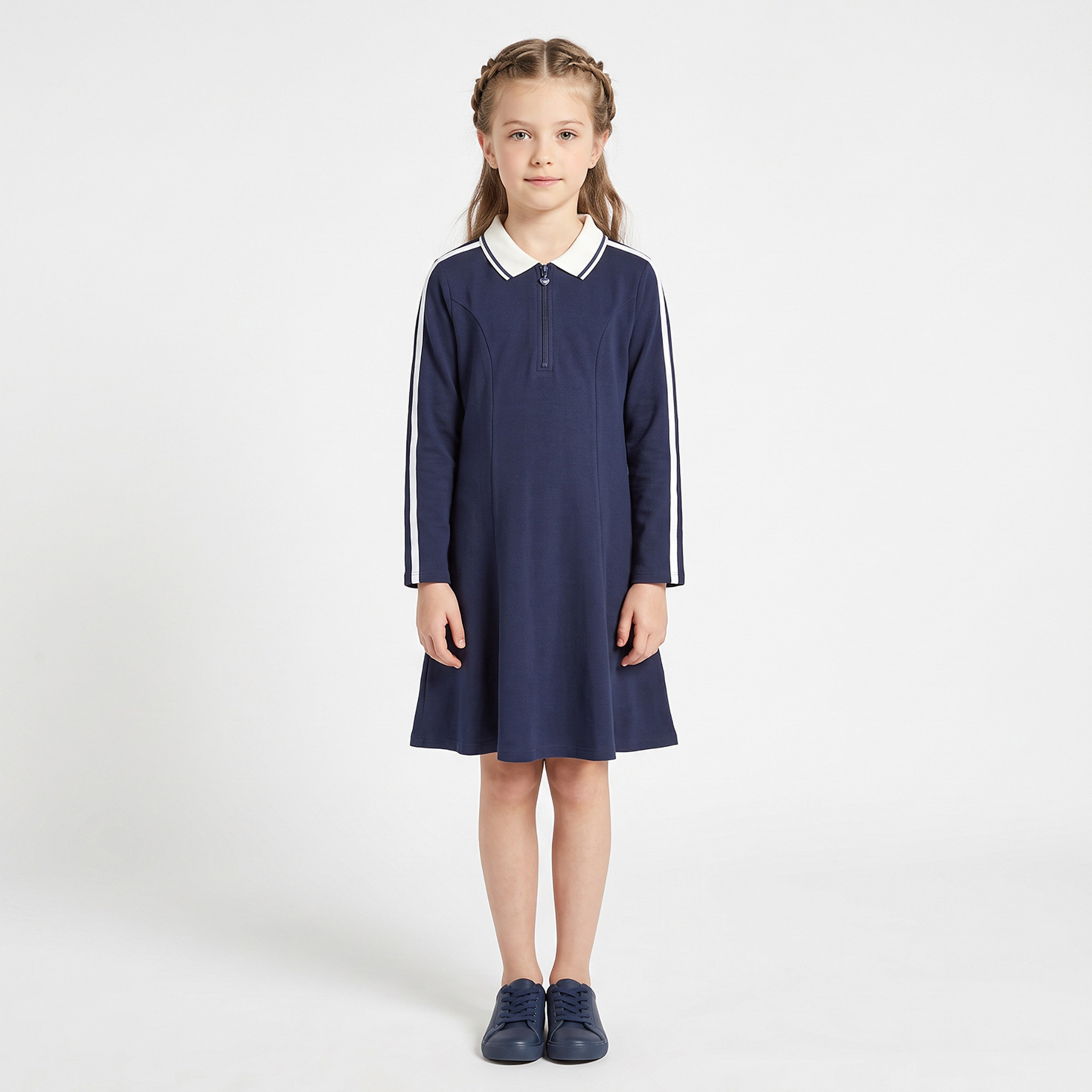 Juniors Collared Long Sleeves Knee Length Dress with Zip Closure-girls-clothing-dressesandjumpsuits-image-2
