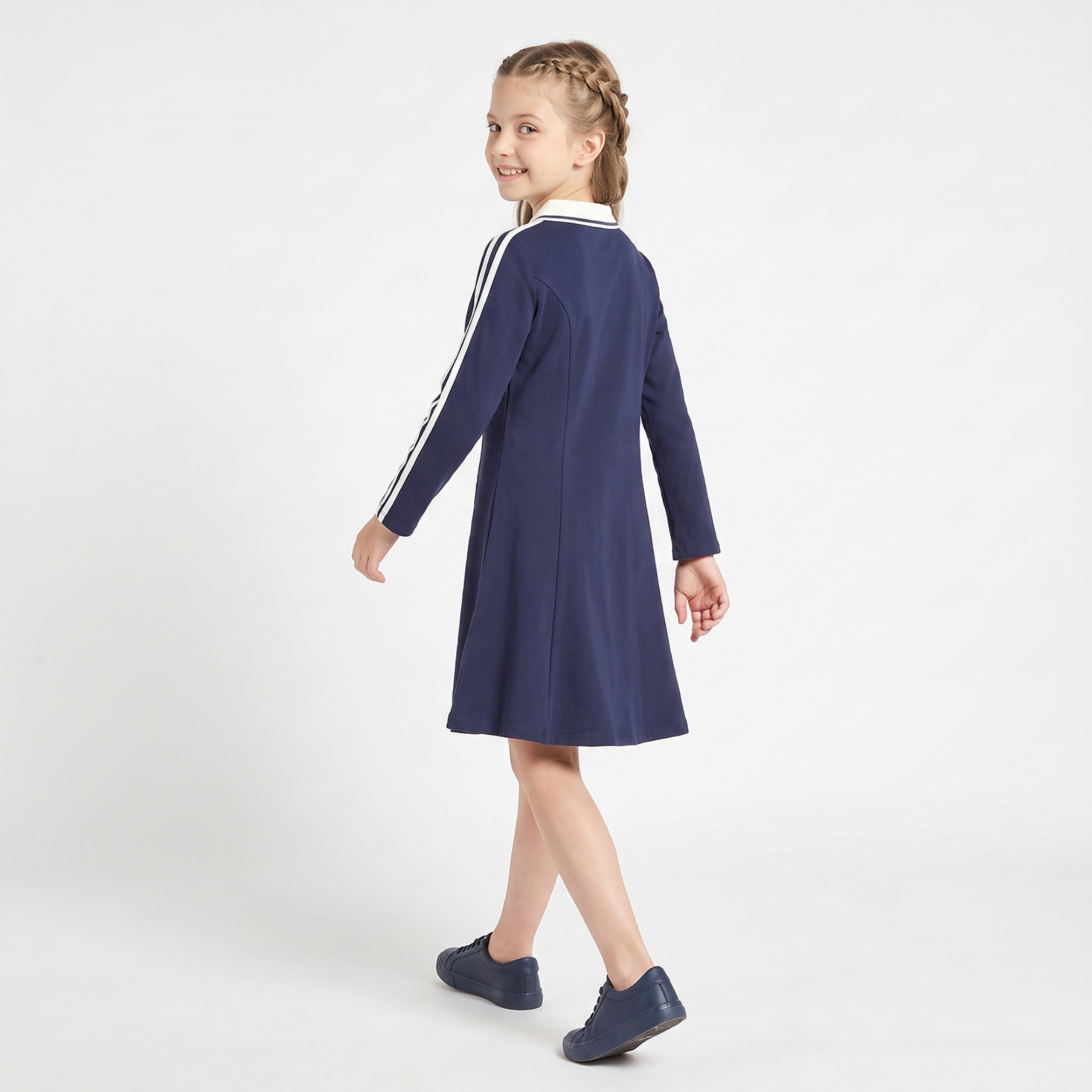 Juniors Collared Long Sleeves Knee Length Dress with Zip Closure-girls-clothing-dressesandjumpsuits-image-3