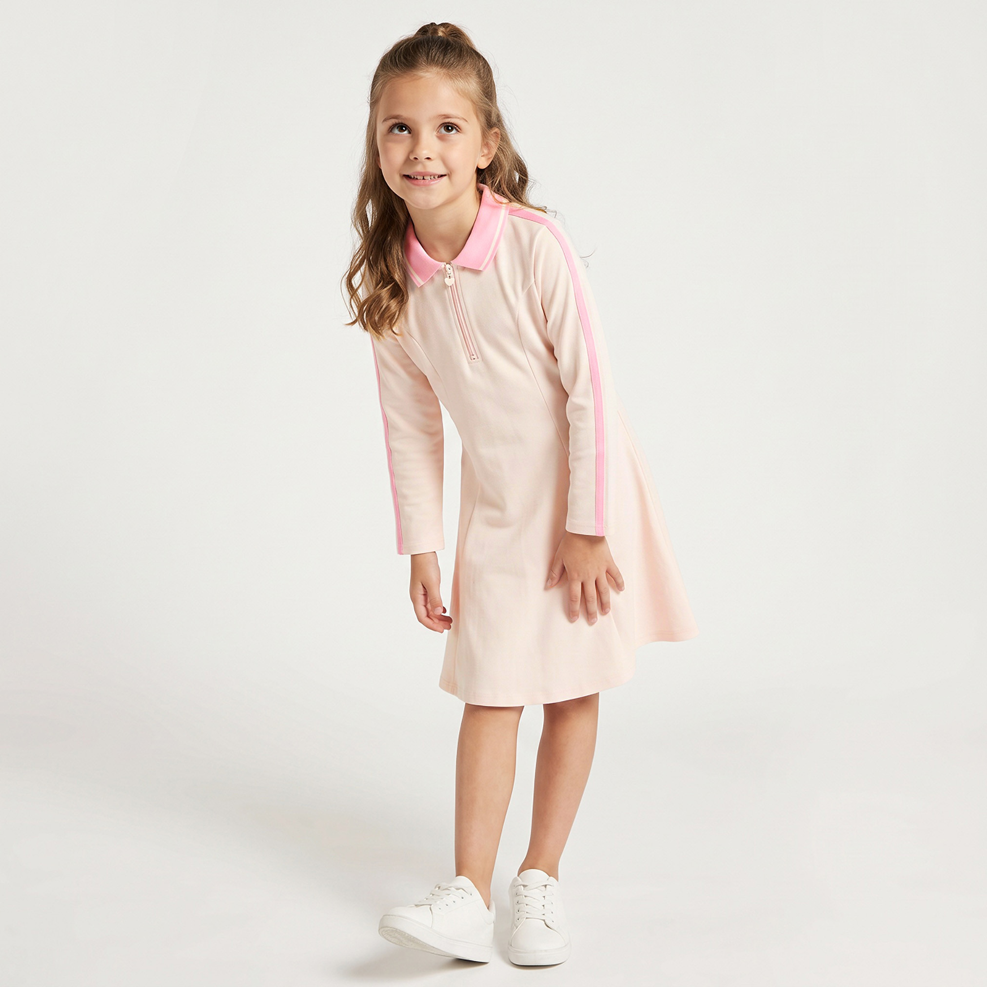فستان بولو بطول الركبة وياقة وأكمام طويلة وشريط متباين من جونيورز-girls-clothing-dressesandjumpsuits-image-2