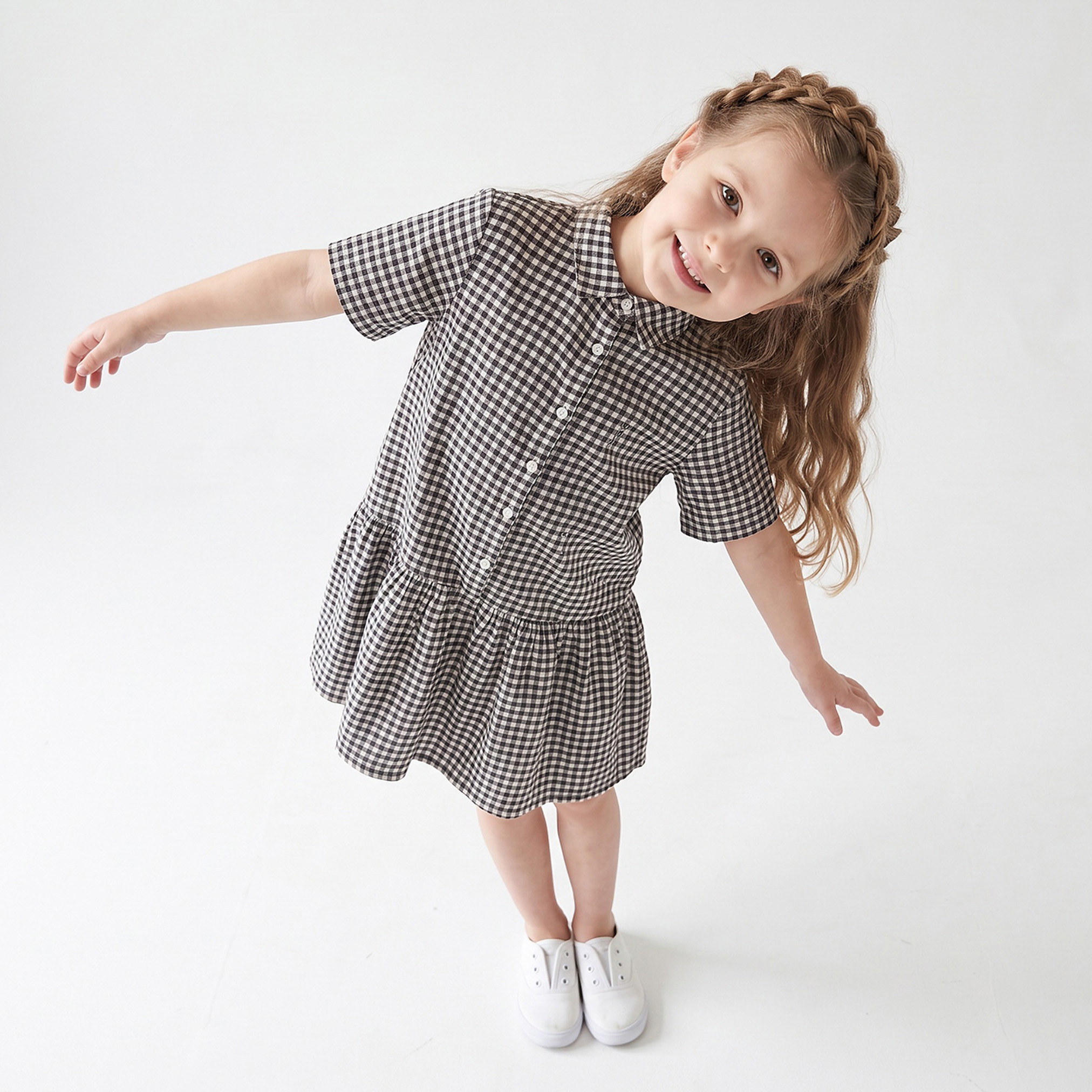 Juniors Collared Short Sleeves Shirt Dress with Checks-girls-clothing-dressesandjumpsuits-image-6