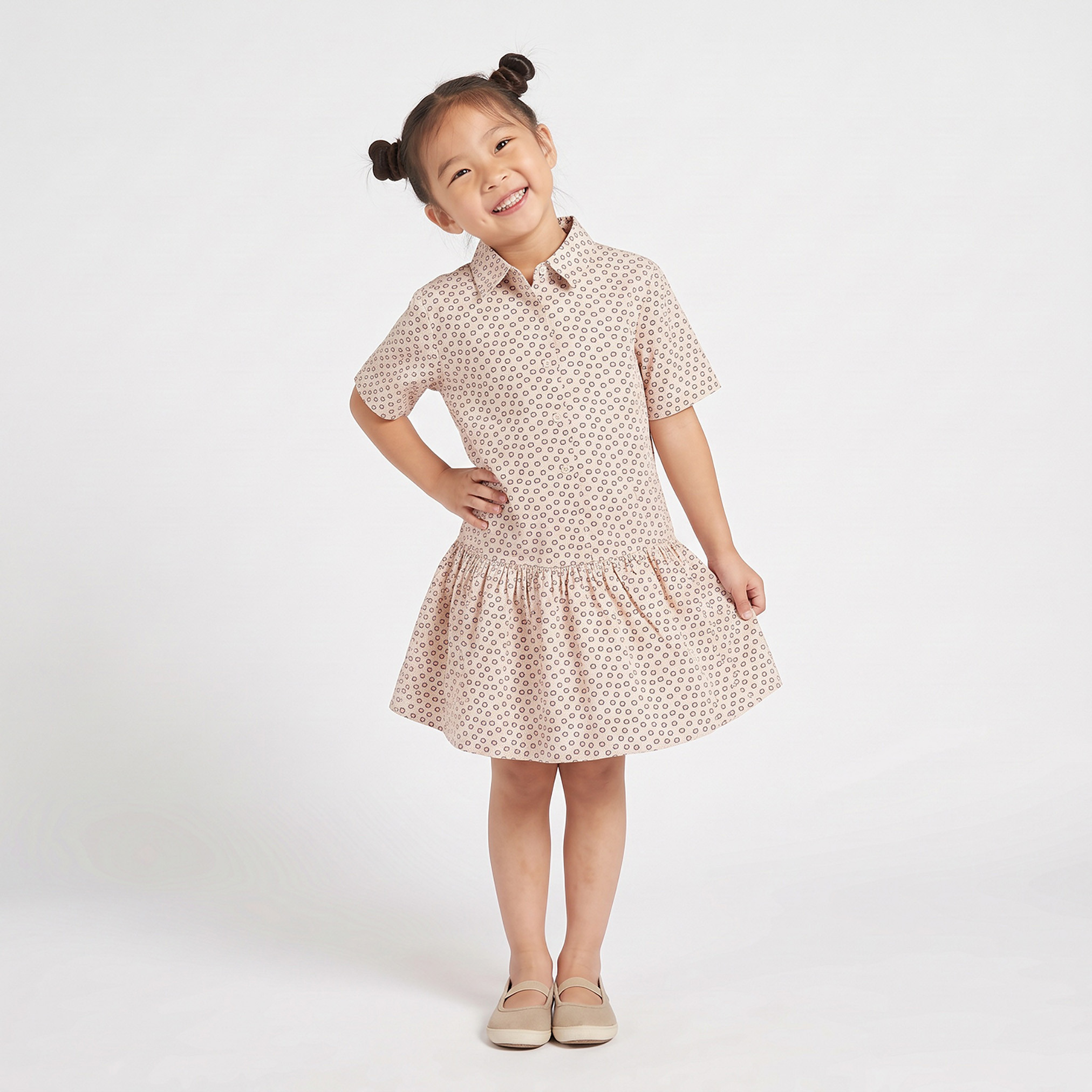 Juniors Collared Short Sleeves Drop-Waist Dress with Floral Print-girls-clothing-dressesandjumpsuits-image-1