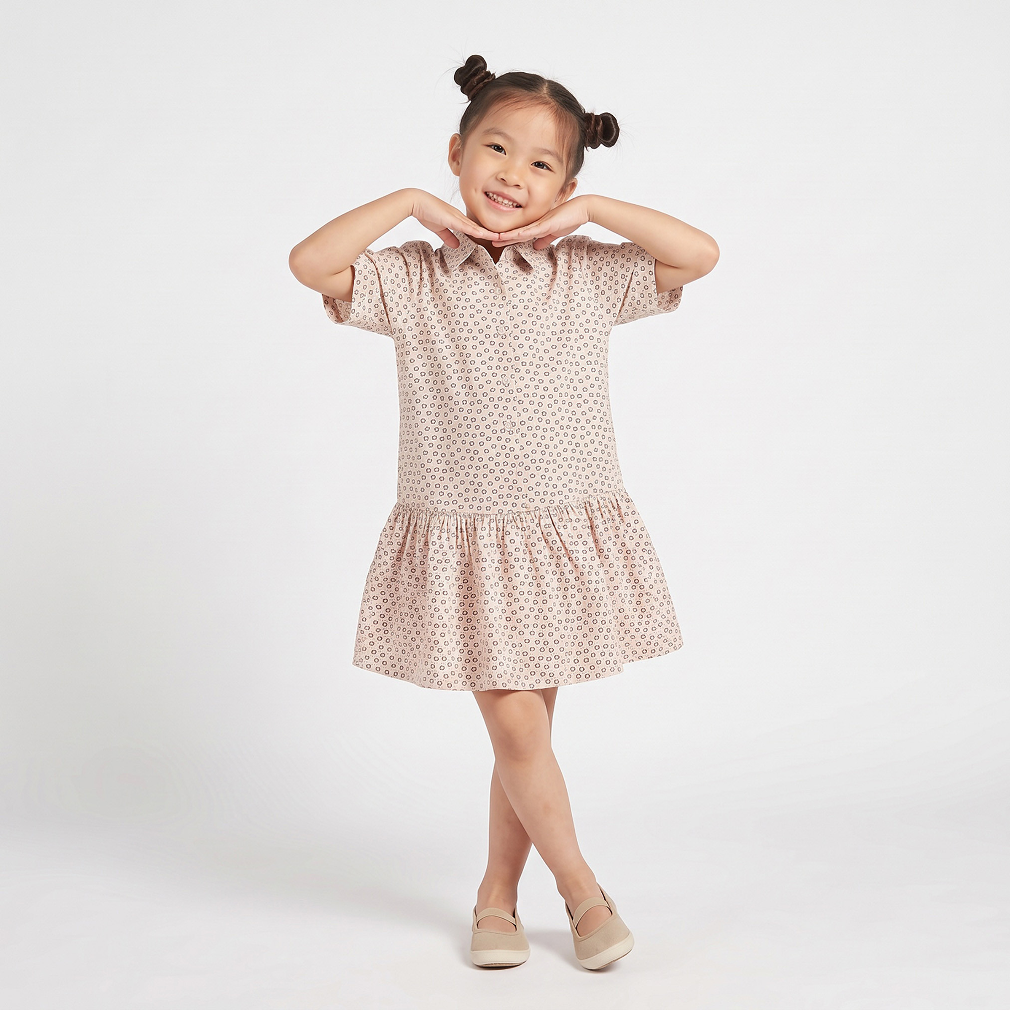 Juniors Collared Short Sleeves Drop-Waist Dress with Floral Print-girls-clothing-dressesandjumpsuits-image-6
