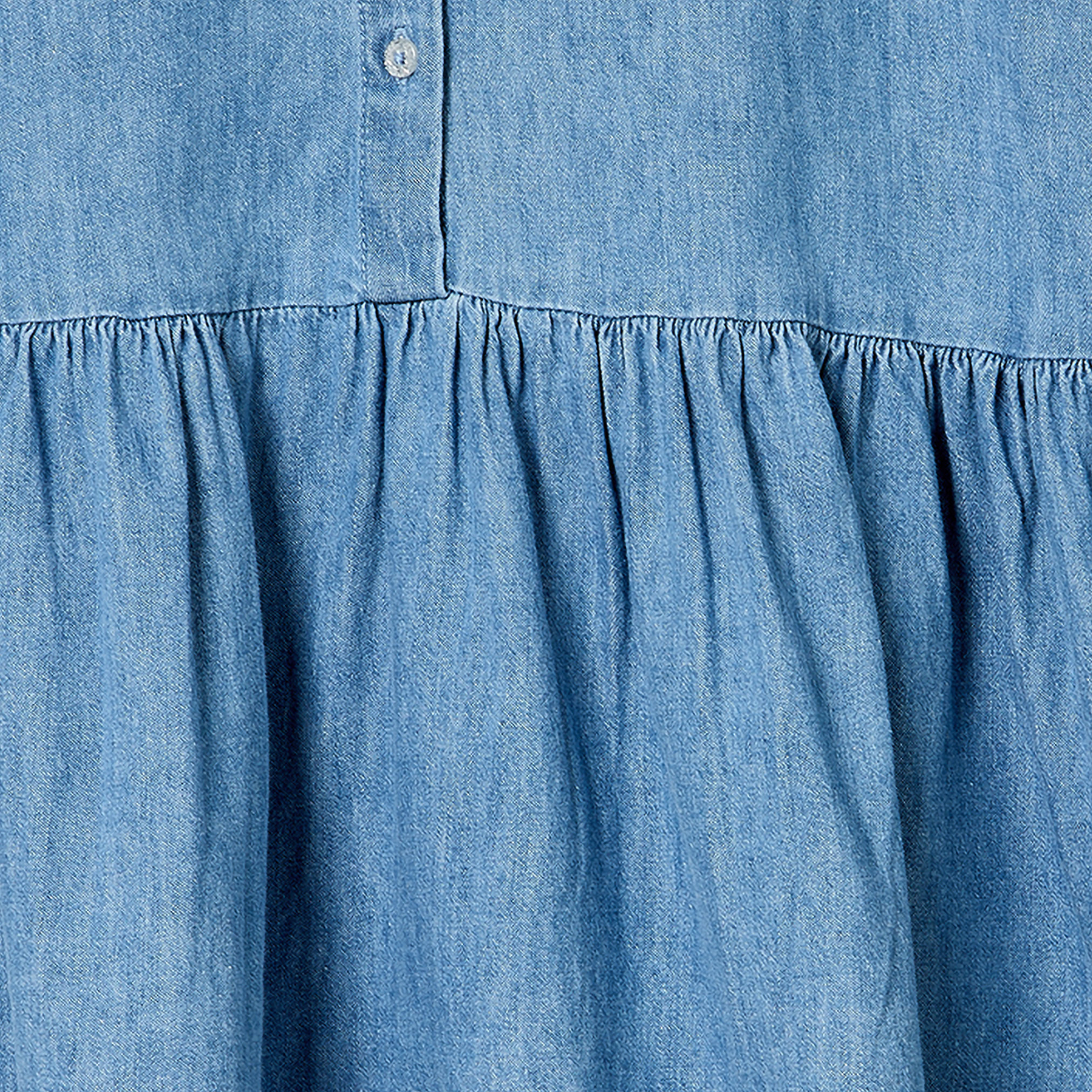 Juniors Collared Short Sleeves Knee Length Denim Drop-Waist Dress with Tiered Detail-girls-clothing-dressesandjumpsuits-image-4