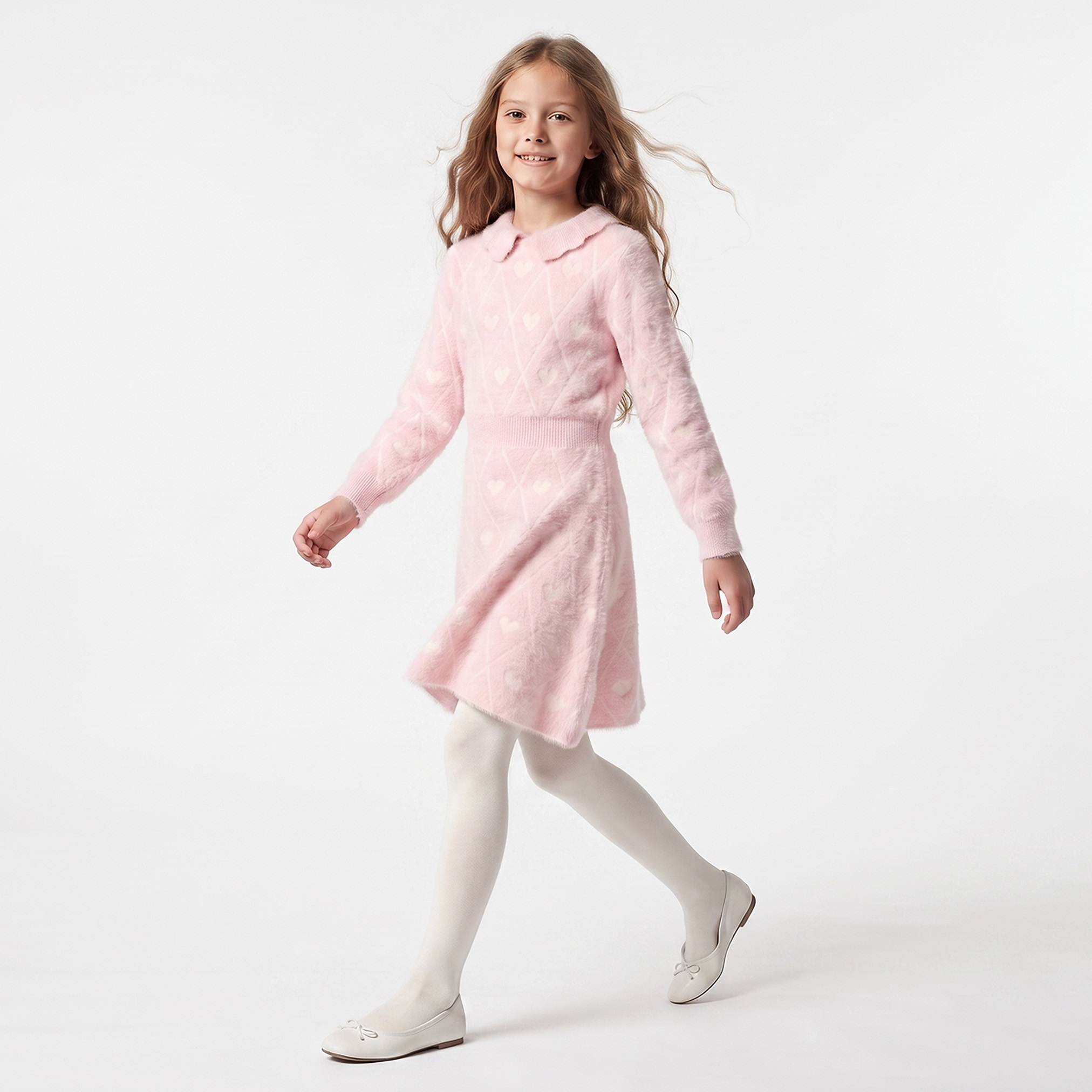 طقم فستان بطول الركبة بياقة بيتر بان وأكمام طويلة وطبعات قلوب وسراويل تحتانية من جونيورز-girls-clothing-dressesandjumpsuits-image-1