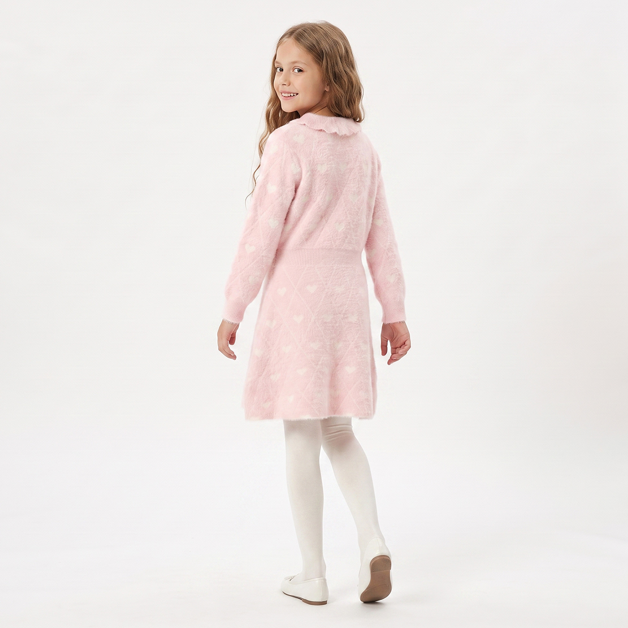 طقم فستان بطول الركبة بياقة بيتر بان وأكمام طويلة وطبعات قلوب وسراويل تحتانية من جونيورز-girls-clothing-dressesandjumpsuits-image-2