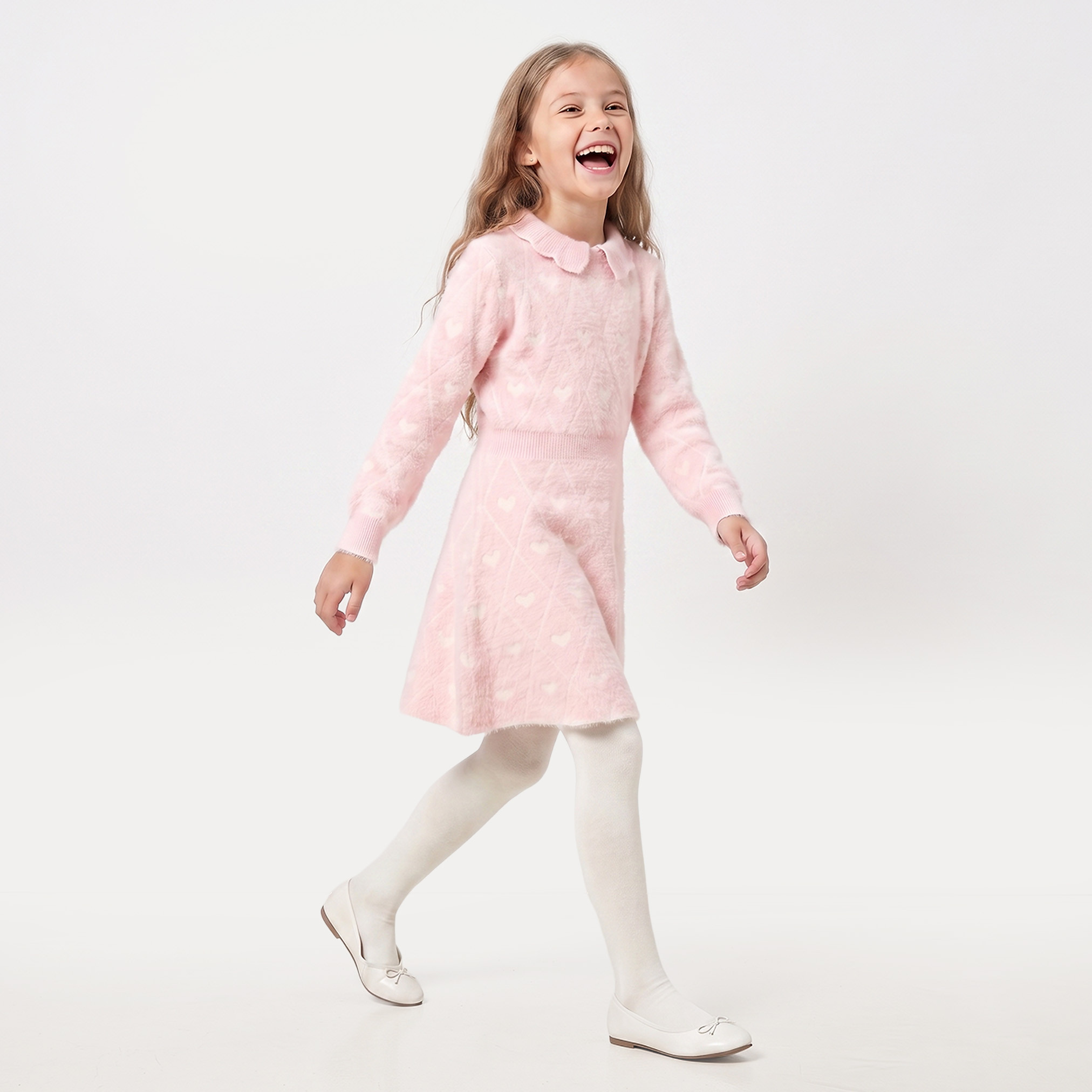طقم فستان بطول الركبة بياقة بيتر بان وأكمام طويلة وطبعات قلوب وسراويل تحتانية من جونيورز-girls-clothing-dressesandjumpsuits-image-4