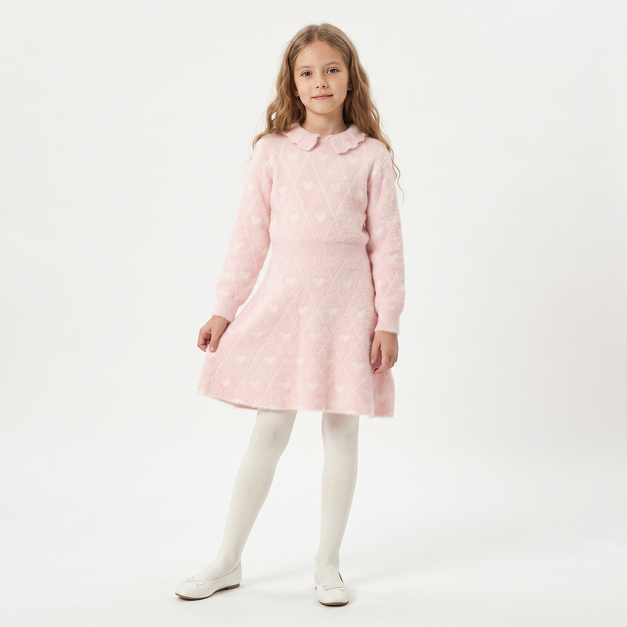 طقم فستان بطول الركبة بياقة بيتر بان وأكمام طويلة وطبعات قلوب وسراويل تحتانية من جونيورز-girls-clothing-dressesandjumpsuits-image-6