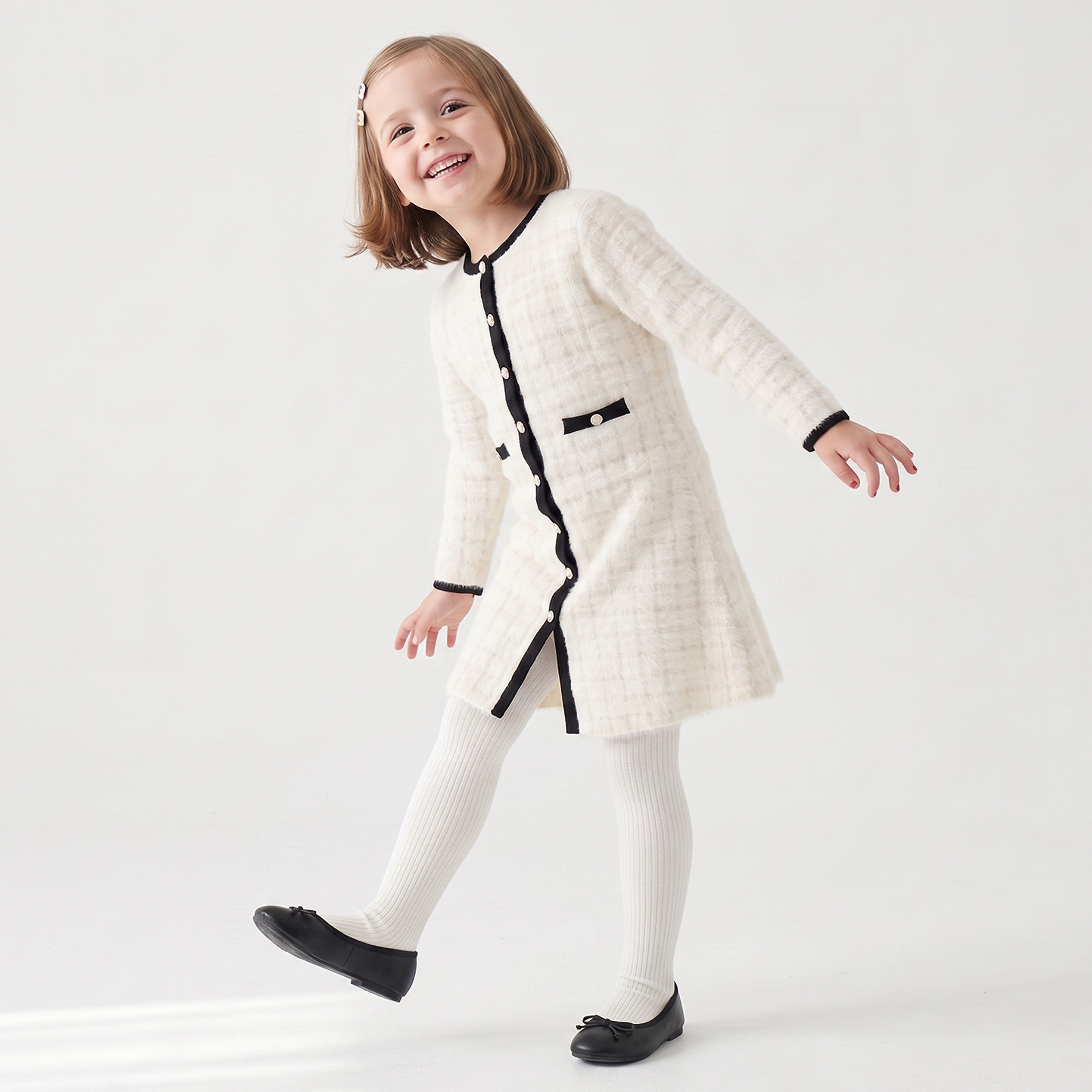 Juniors Round Neck Long Sleeves Cardigan Dress and Tights with Checked Print-girls-clothing-dressesandjumpsuits-image-5