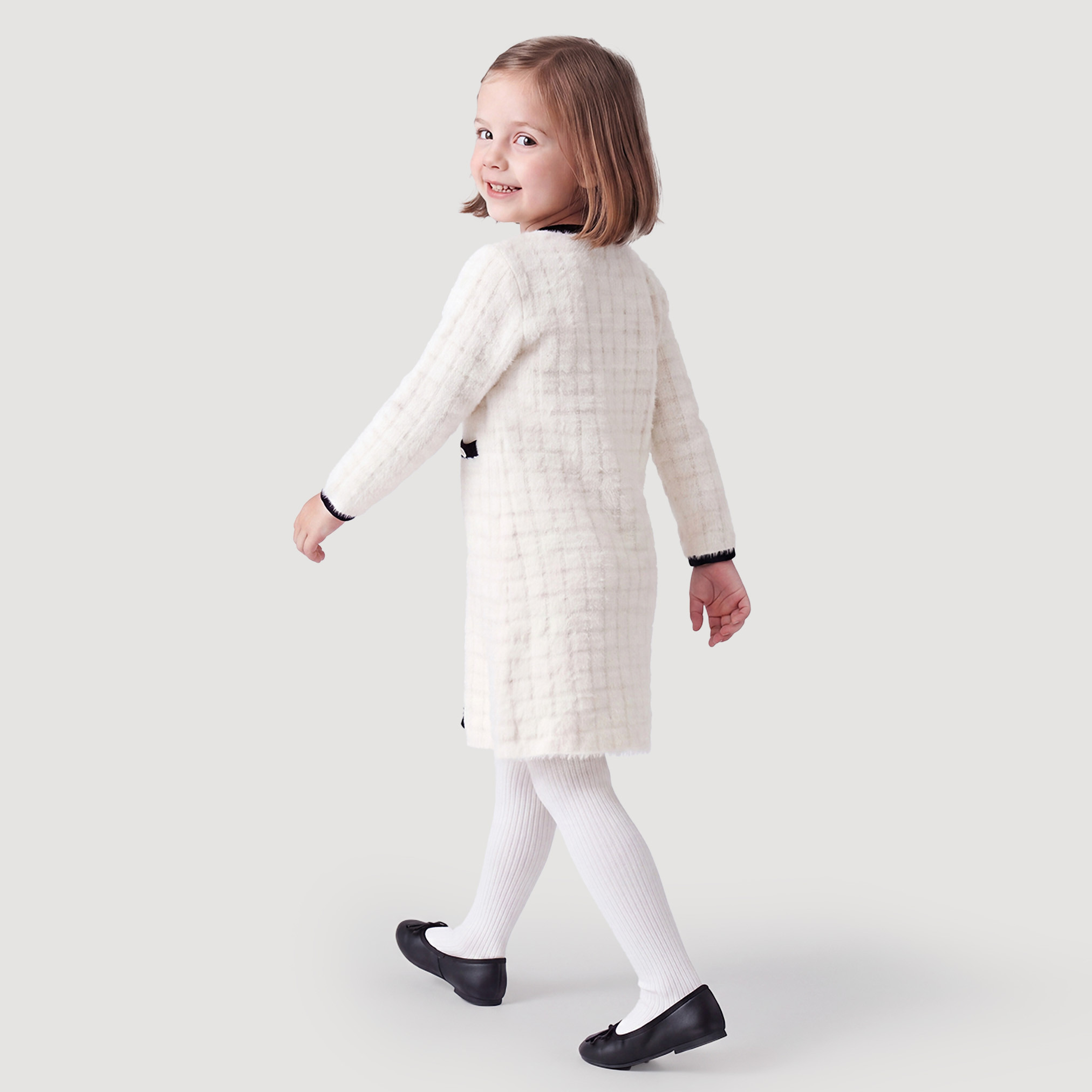 Juniors Round Neck Long Sleeves Cardigan Dress and Tights with Checked Print-girls-clothing-dressesandjumpsuits-image-2