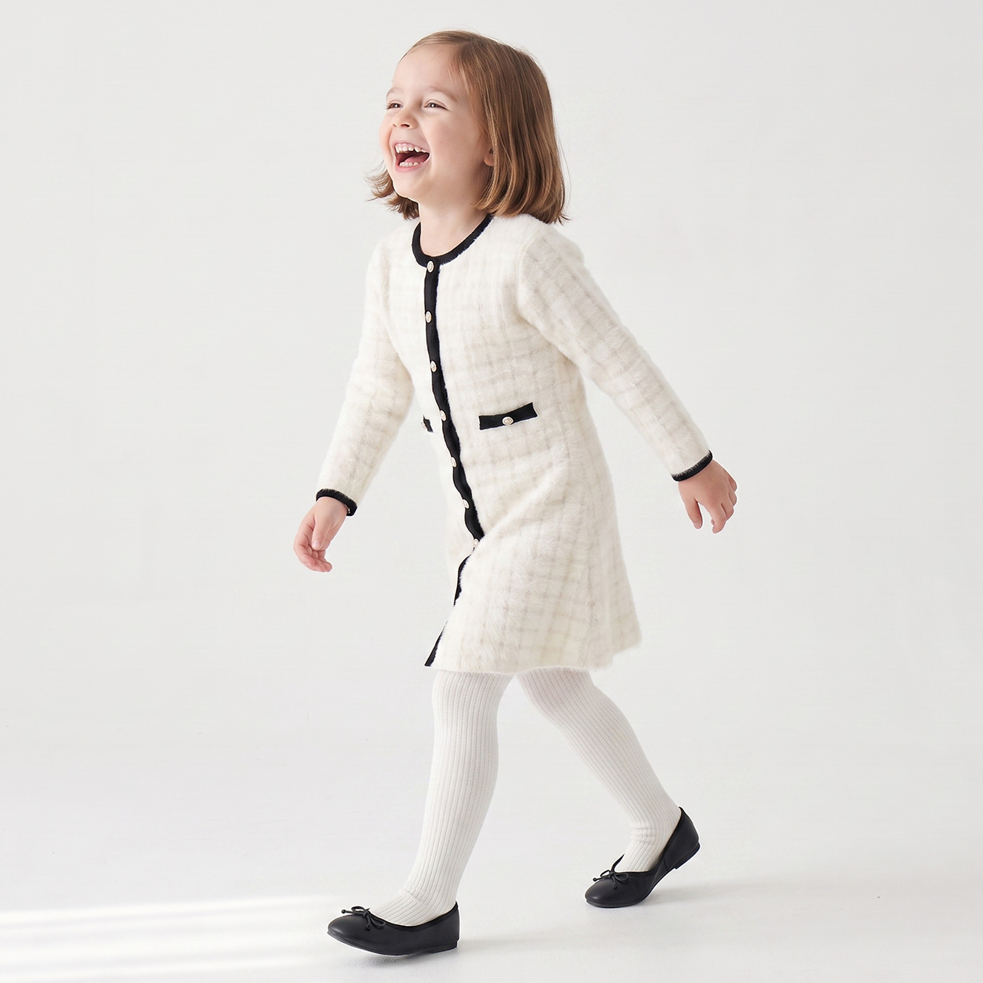 Juniors Round Neck Long Sleeves Cardigan Dress and Tights with Checked Print-girls-clothing-dressesandjumpsuits-image-6