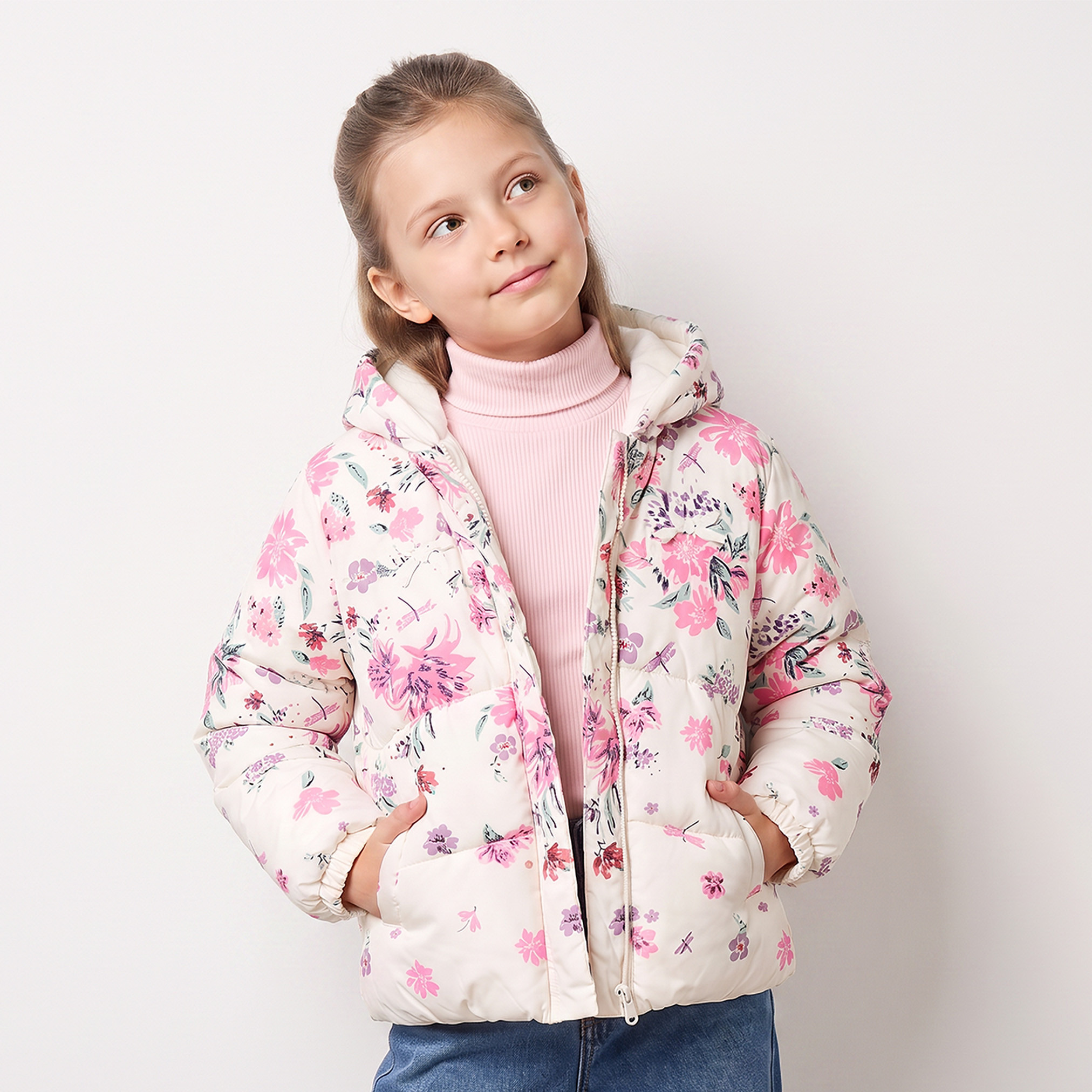 Juniors Floral Print Jacket with Hood-girls-clothing-jacketsandcoats-image-1