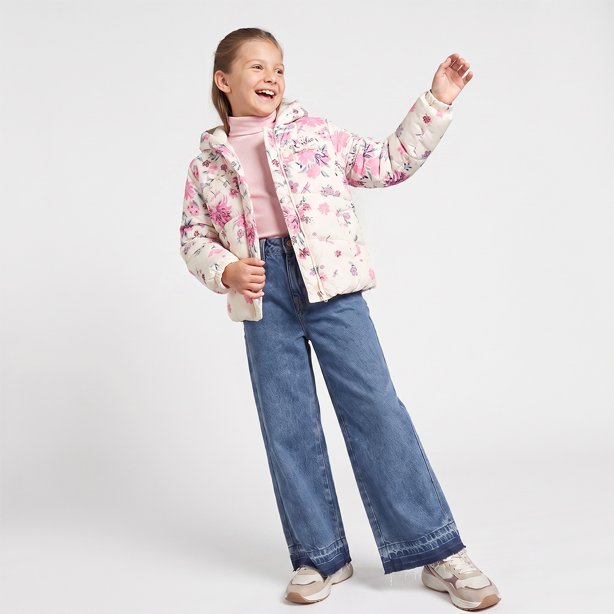 Juniors Floral Print Jacket with Hood-girls-clothing-jacketsandcoats-image-2