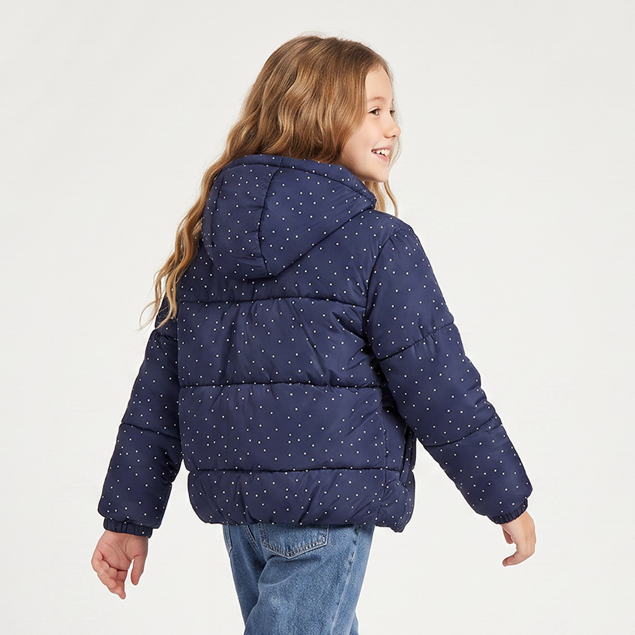 Juniors Hooded Puffer Jacket with Polka Dot Print-girls-clothing-winterwear-jacketsandcoats-image-3