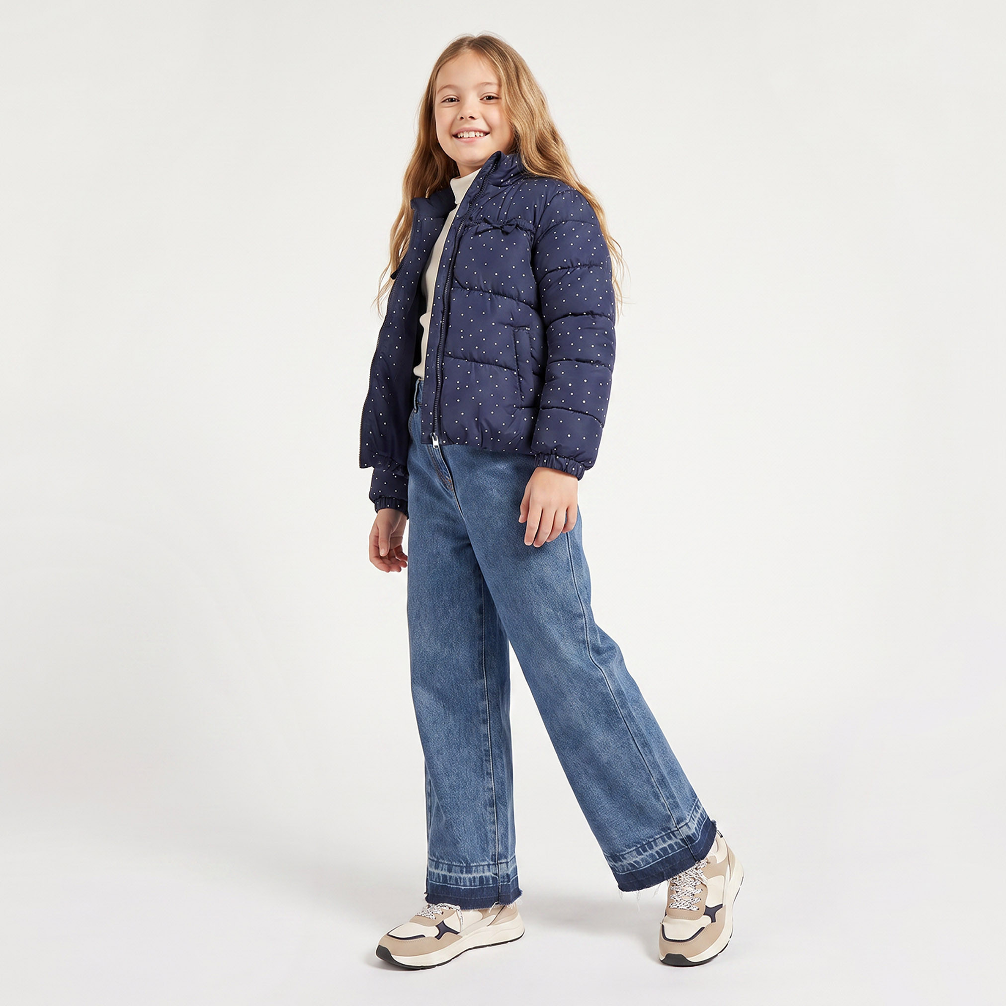 Juniors Hooded Puffer Jacket with Polka Dot Print-girls-clothing-winterwear-jacketsandcoats-image-2