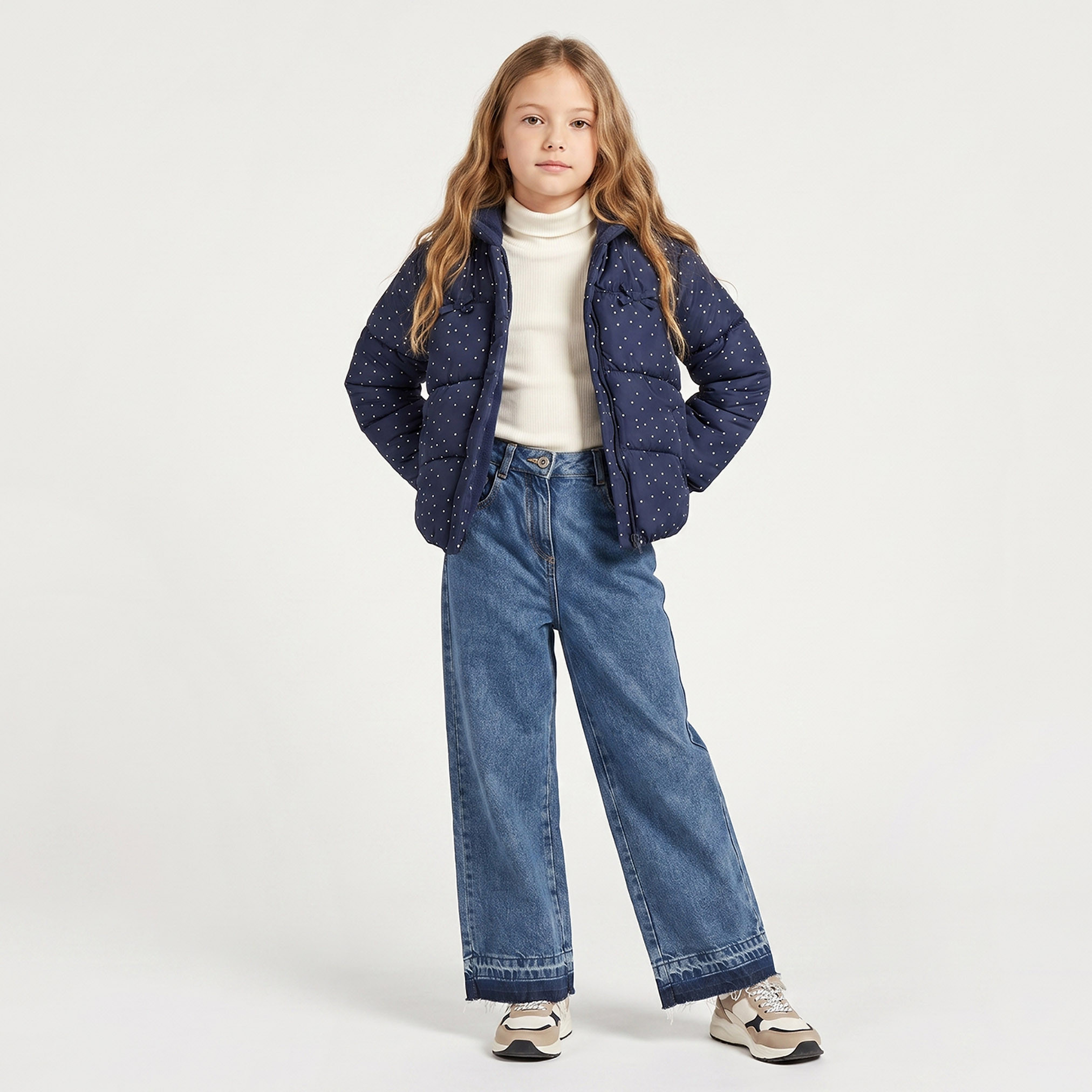 Juniors Hooded Puffer Jacket with Polka Dot Print-girls-clothing-winterwear-jacketsandcoats-image-5